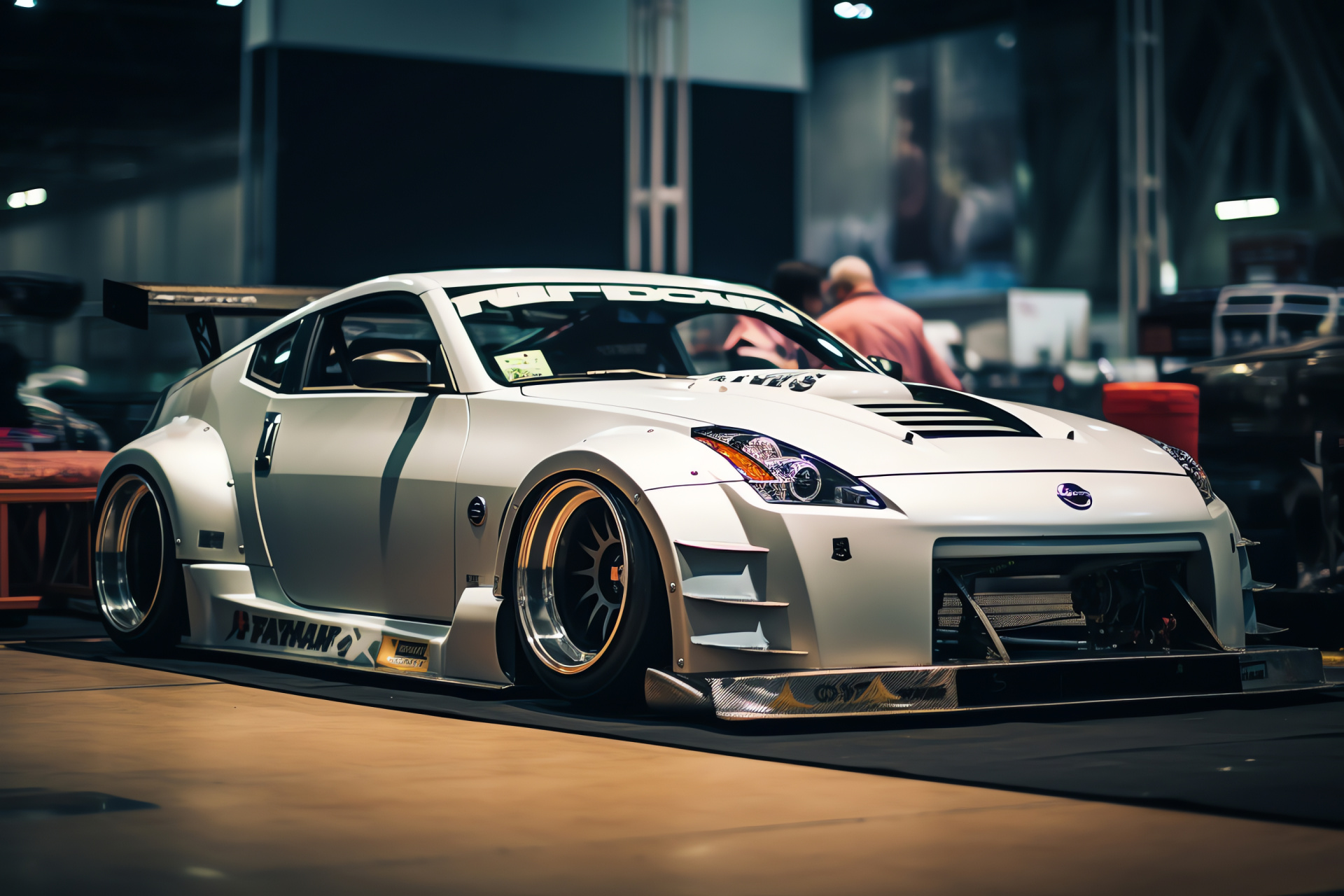 Tokyo Auto Salon highlight, Nissan 350Z with Rocket Bunny, Car show presentation, Bold modifications, Dominant road presence, HD Desktop Image