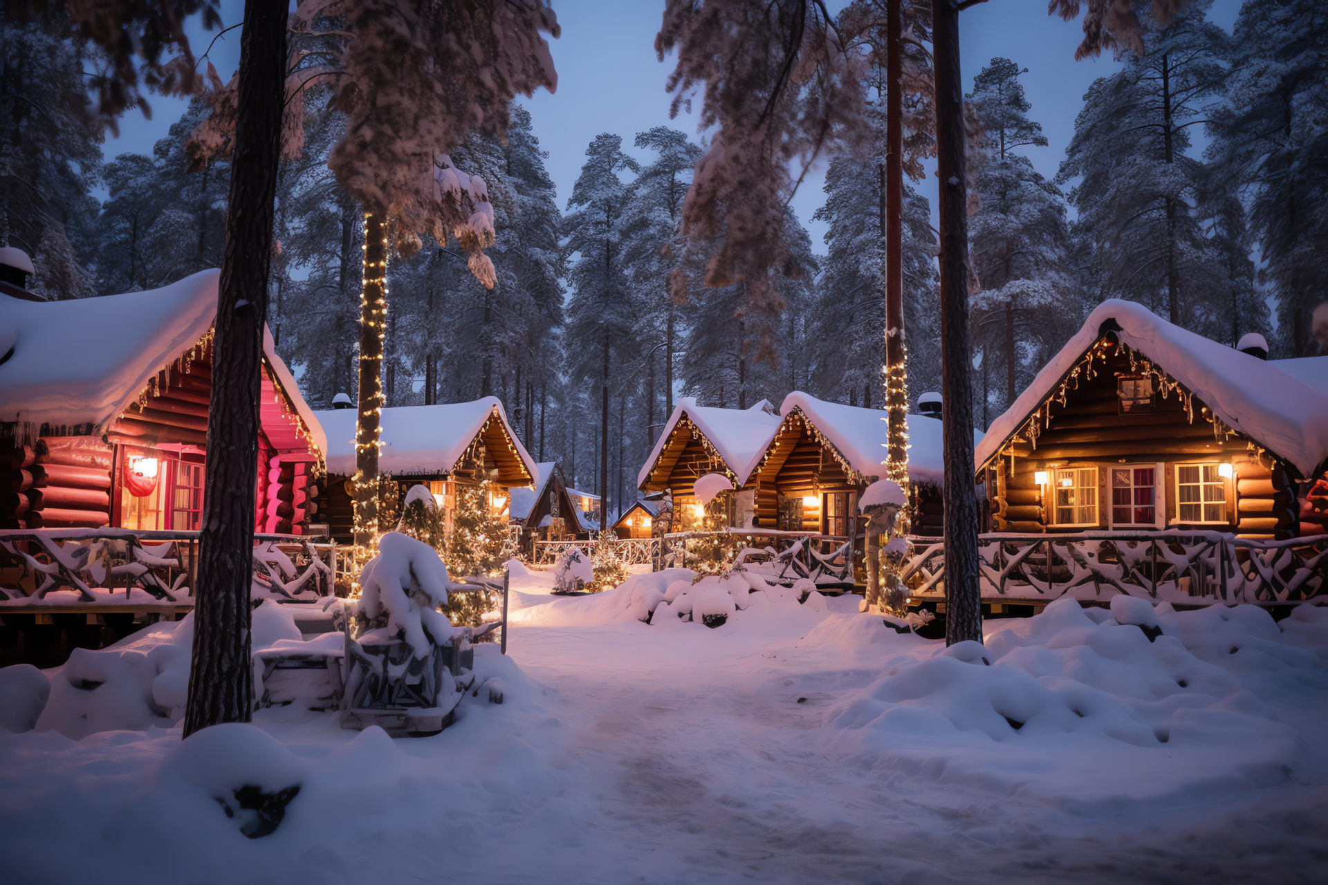 Northernmost holiday village, enchanting Finnish cabins, Arctic Solstice destination, Santa's enchanting homeland, winter wonderland, HD Desktop Image