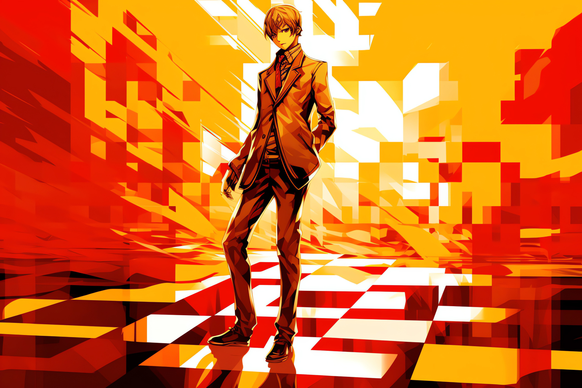 Persona 4 Golden Vita, Videogame avatar, Red-eyed character, Heroic persona, Gaming art, HD Desktop Wallpaper