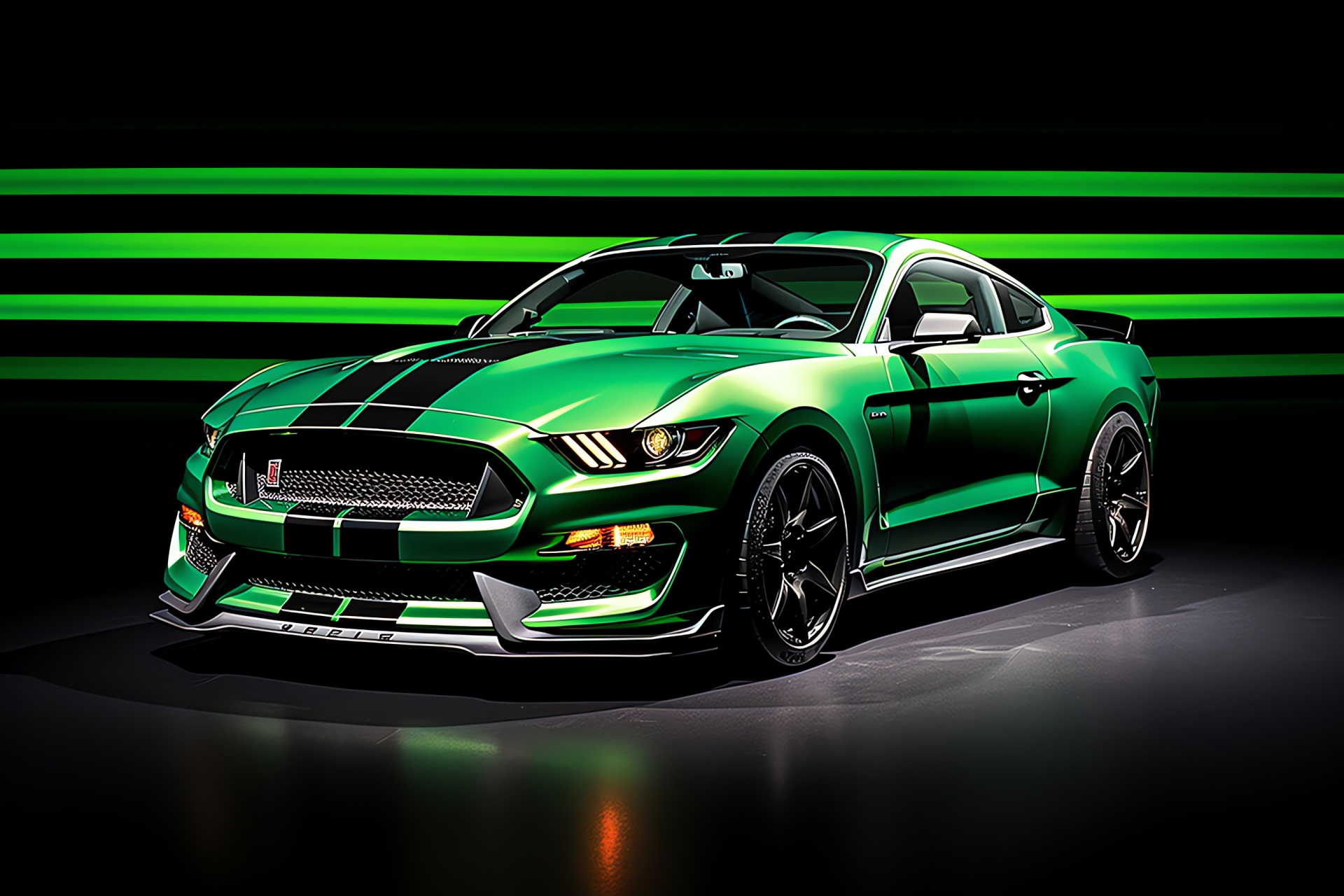 Shelby Mustang GT350R, 2018 edition, elevated view, aggressive sports car, green-dominated palette, HD Desktop Wallpaper