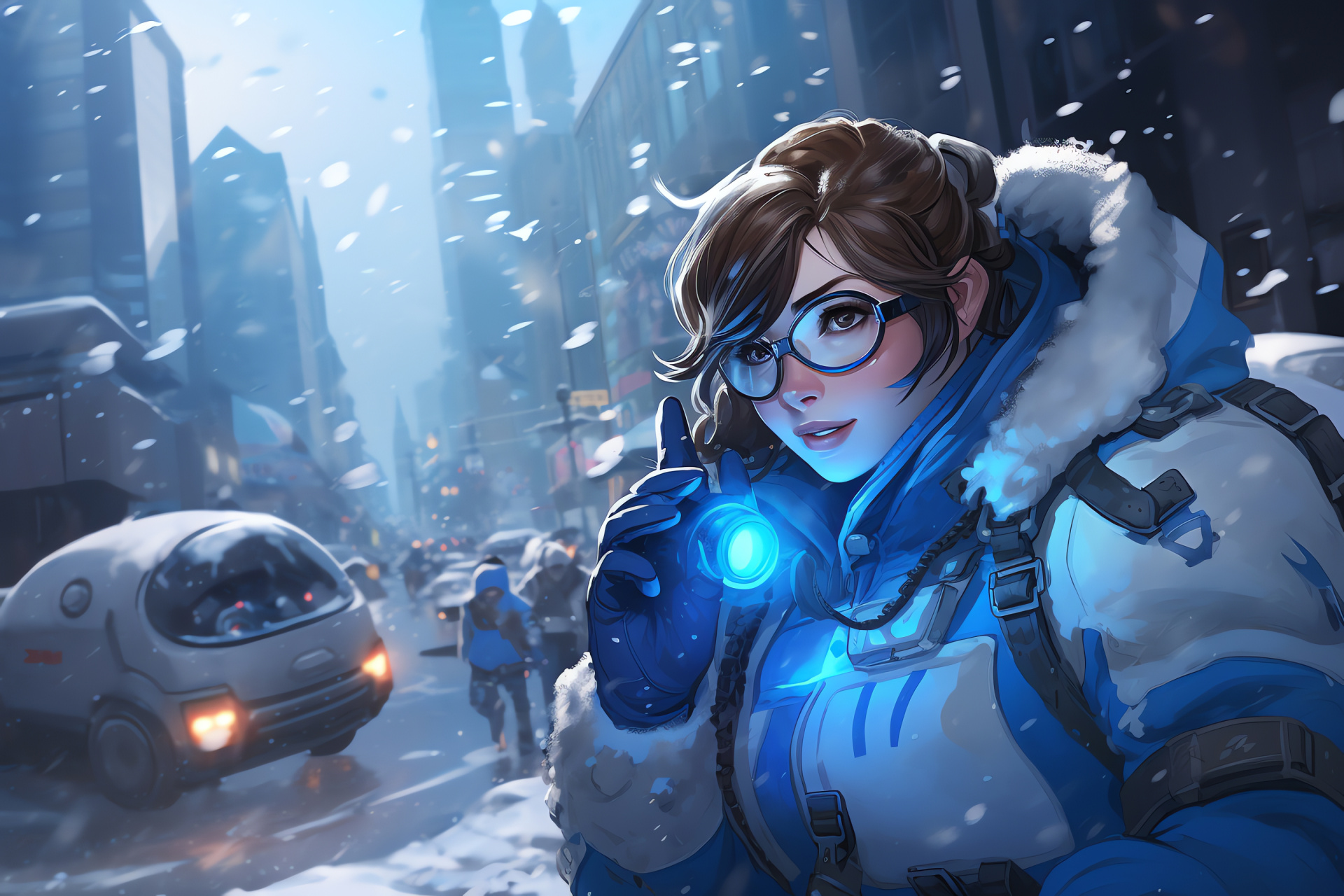 Overwatch combatant Mei, ice storm controller, payload objective, African metropolis, speculative fiction, HD Desktop Wallpaper