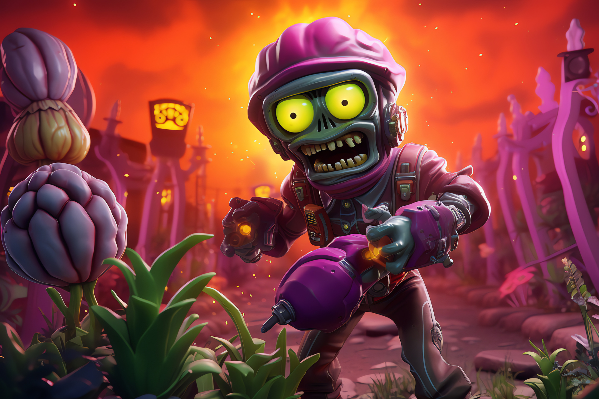 Zombie soldier, Artistic combat, Virtual battlegrounds, Shooter experience, Bold colors, HD Desktop Image