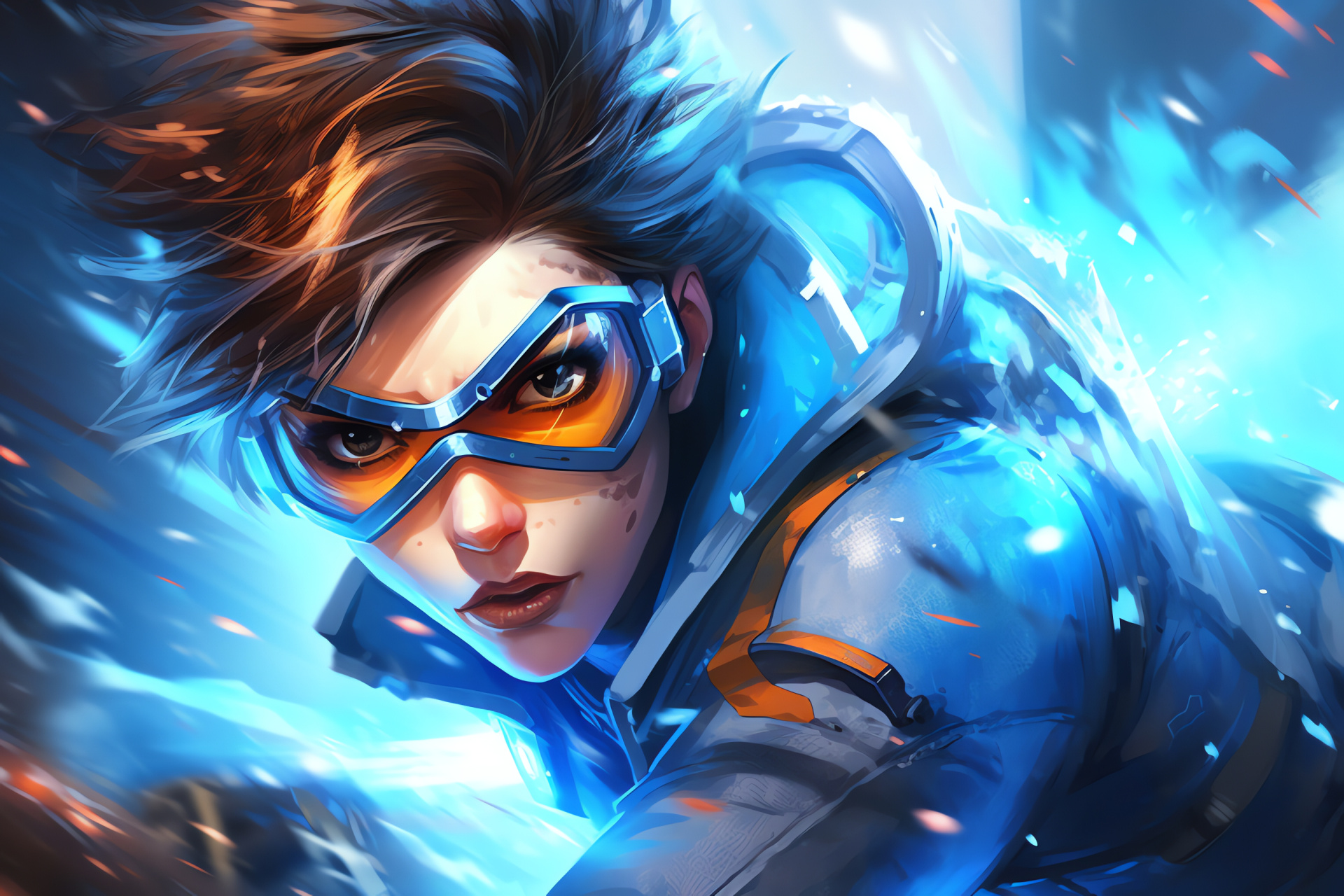 Tracer, Overwatch speedster, Temporal agility, Fray navigator, Battlefeld chronicles, HD Desktop Wallpaper