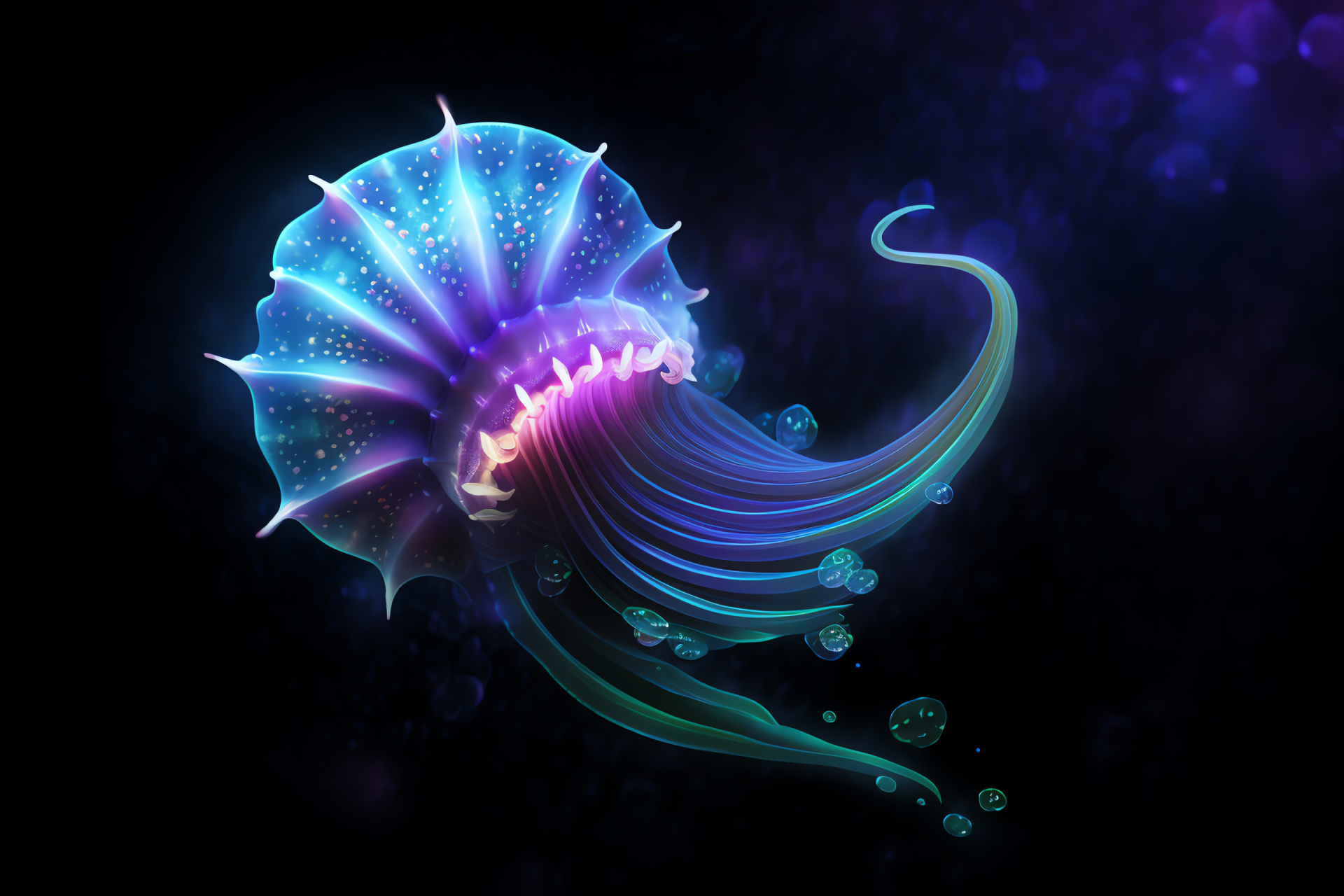 Deep-sea Nautilus, Abyssal gastropod, Bioluminescent display, Marine life, Subaqueous mystery, HD Desktop Image