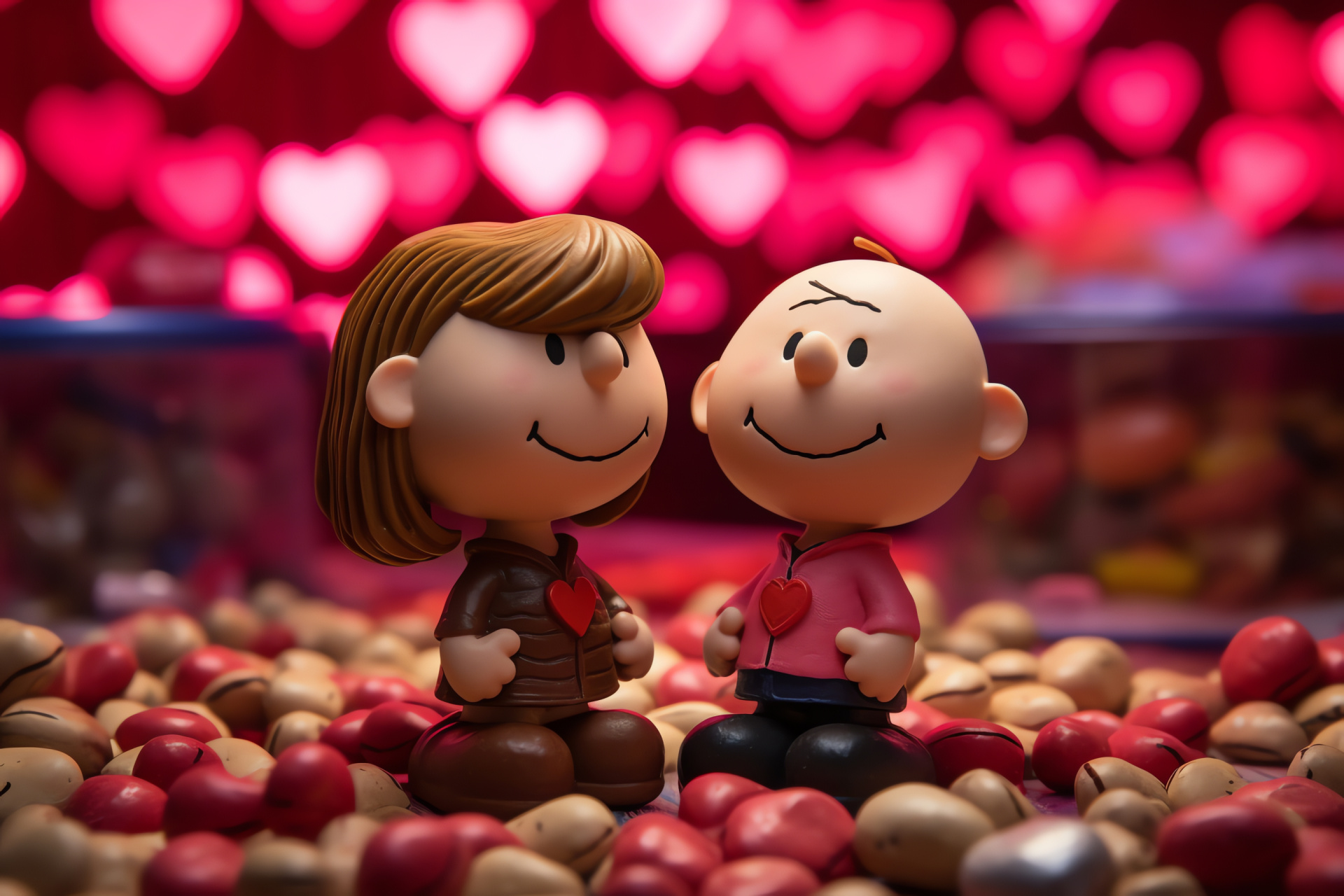 Valentine's Day special, love-themed collectibles, adorable character merchandise, romantic confections, HD Desktop Image