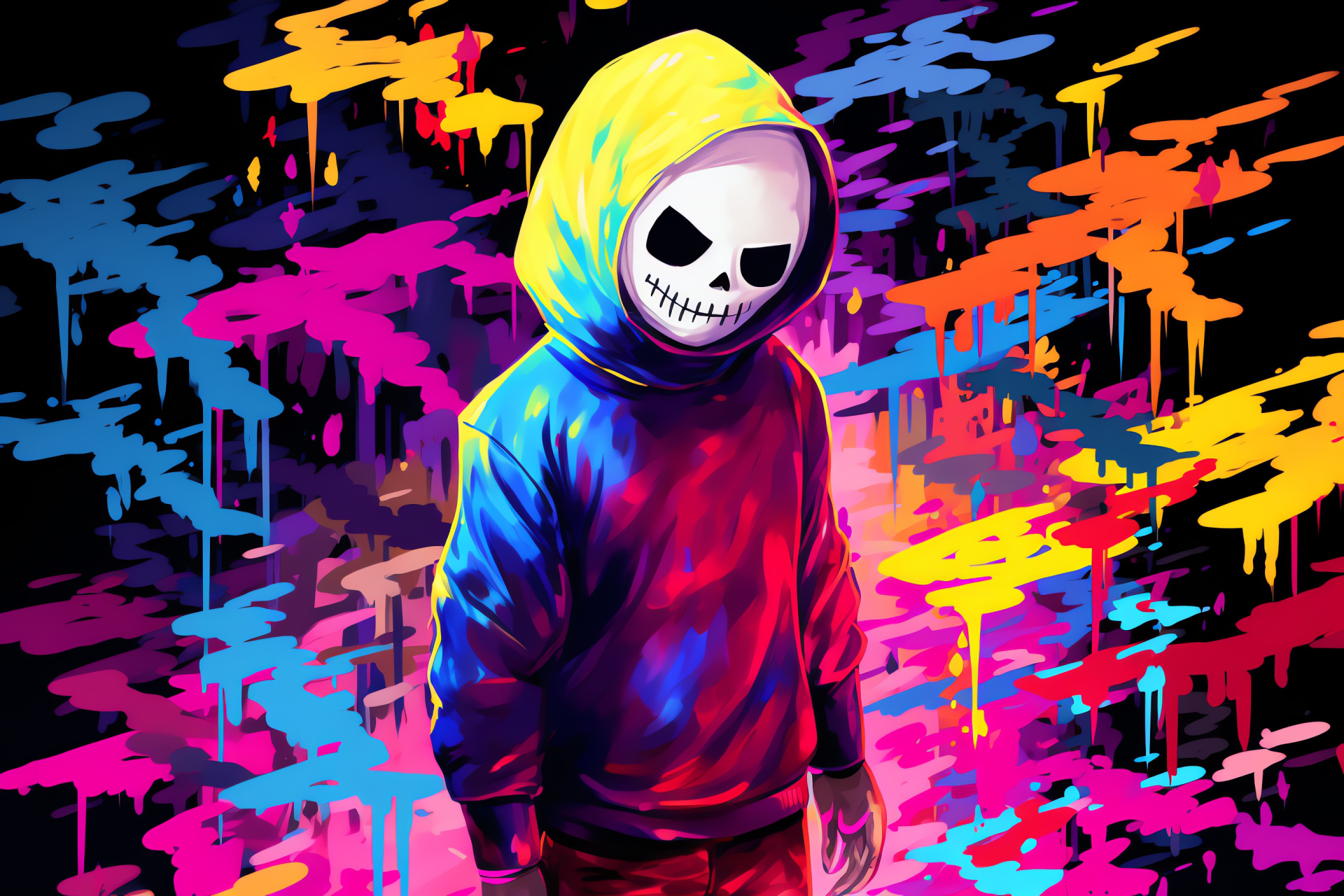 Undertale game scene, player Frisk, enigmatic Dr. Gaster, visual distortion, digital effects, HD Desktop Wallpaper