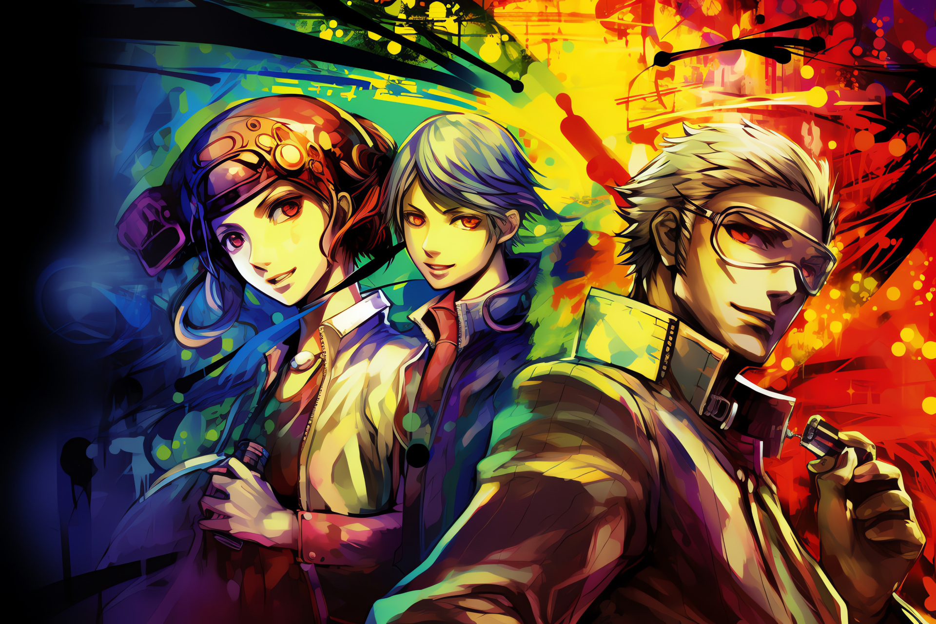 Persona 4 Golden Vita Investigation Team, Paranormal realm, Foe silhouette, Phantasmal landscape, Cooperative mission, HD Desktop Image