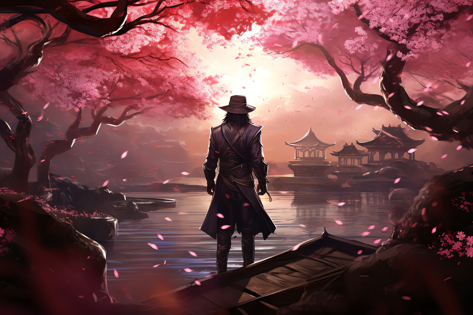 Twisted Fate, Ionia's ambiance, Serene landscapes, Springtime flora, Tranquil waters, HD Desktop Image