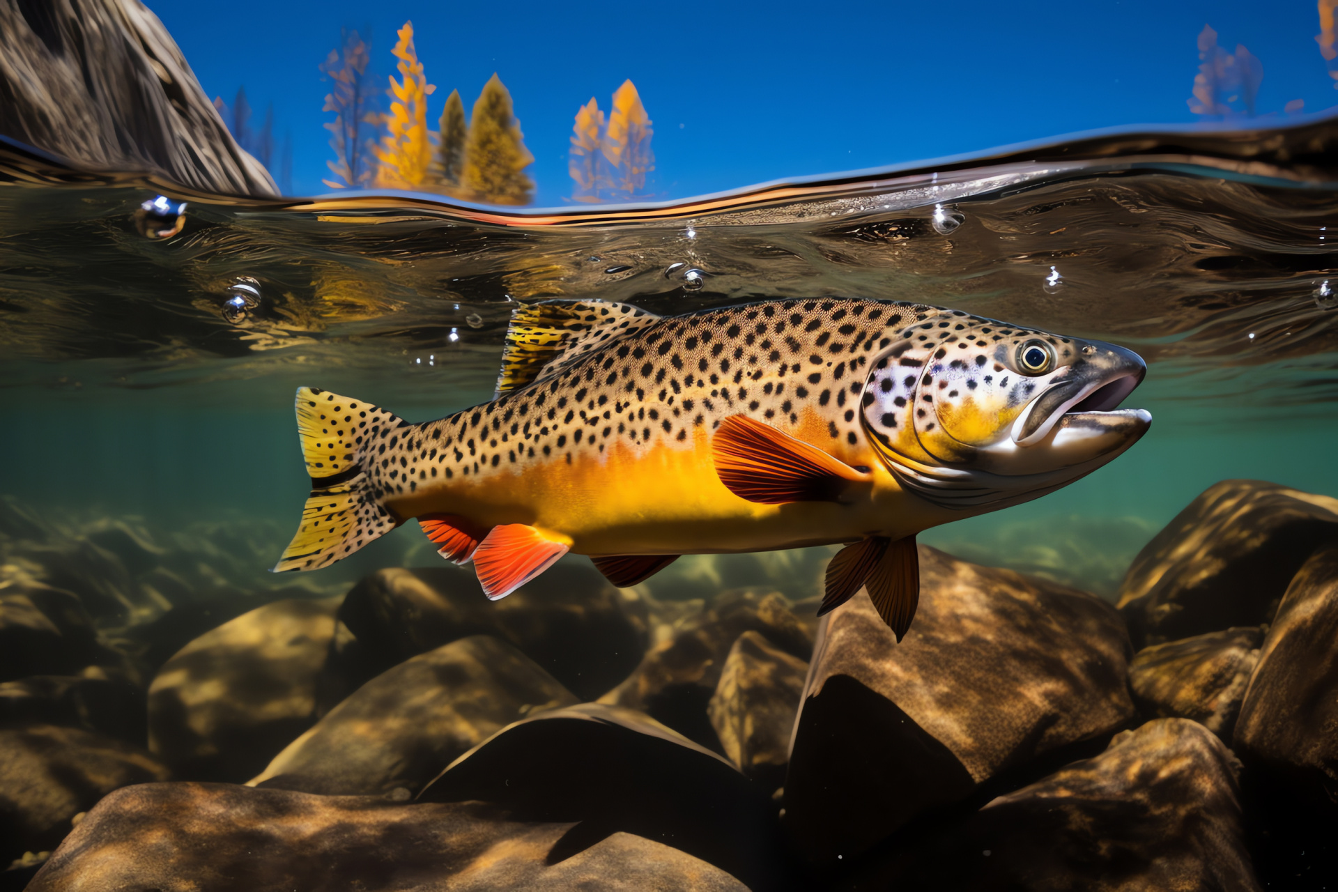 Gila Trout species, Fish yellow pigmentation, Black fish markings, Red aquatic patterns, Trout lake environment, HD Desktop Wallpaper