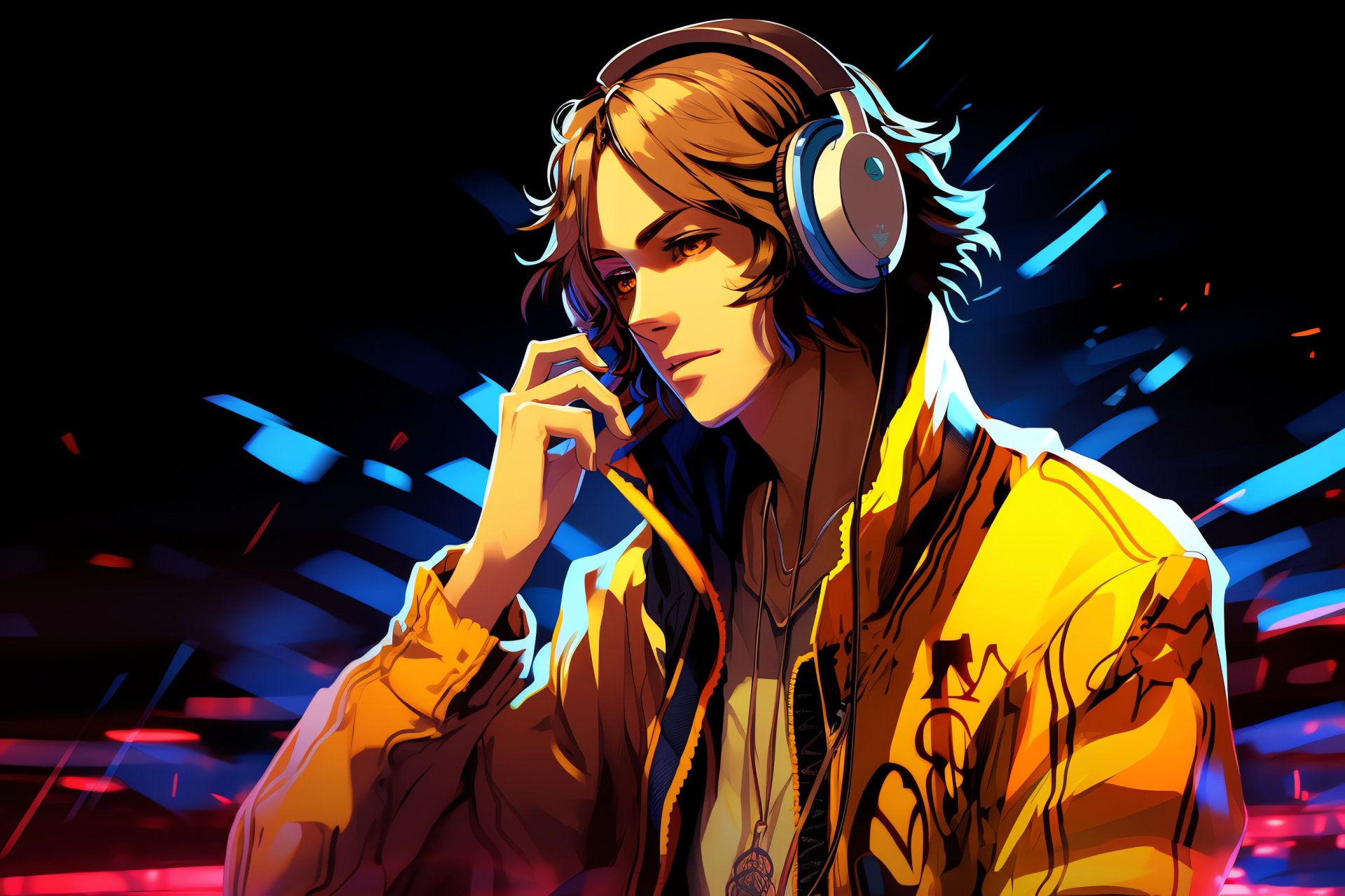 Yosuke Hanamura Persona 4, Dark chocolate gaze, Audio accessory, Atmospheric glow, Persona fan favorite, HD Desktop Wallpaper