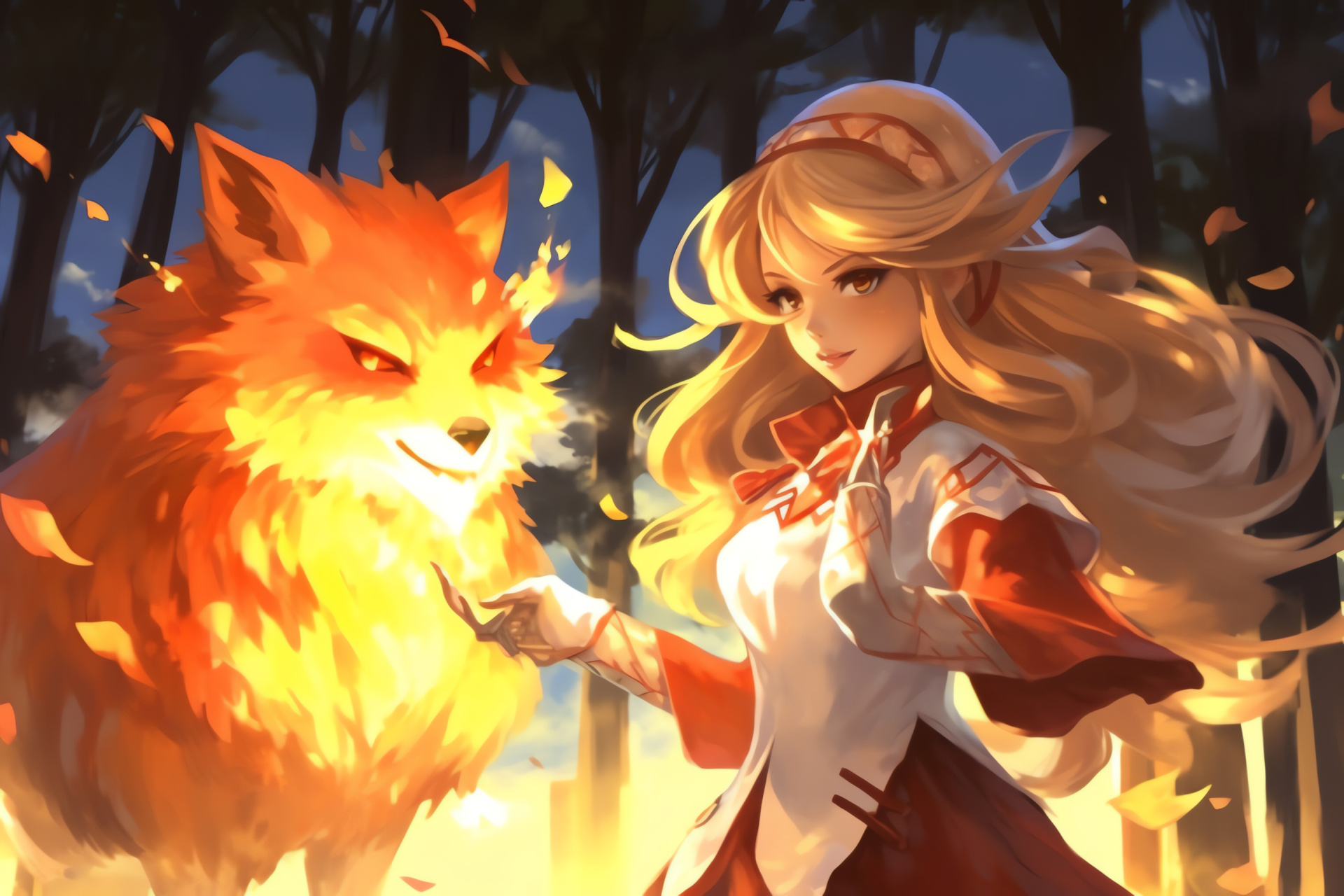 Pokemon White affair, Trainer Serena, Mystic Delphox, Pyrokinetic sphere, Enchanted abilities, HD Desktop Wallpaper