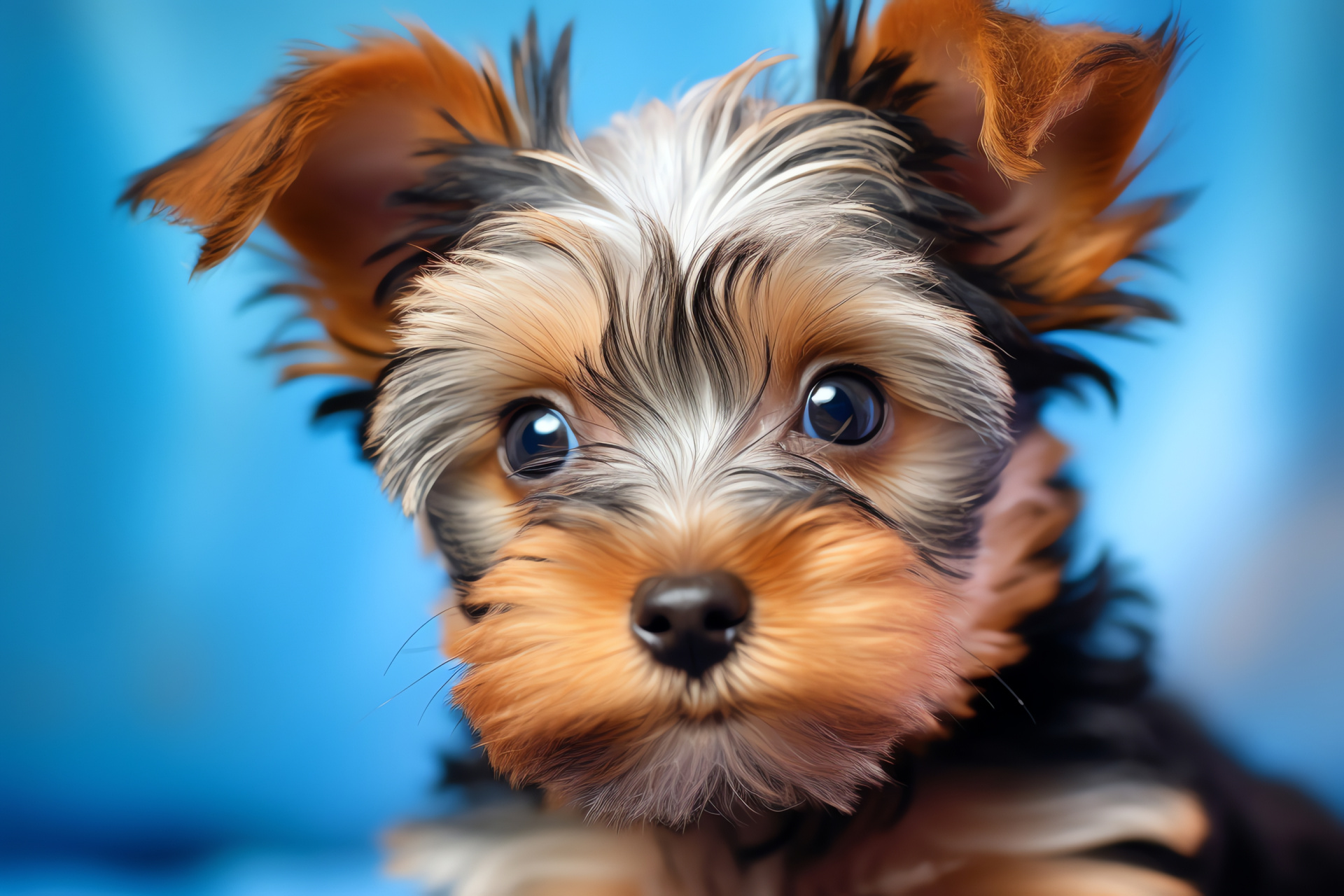 Yorkshire Terrier puppy, canine portrait, blue-eyed pet, golden white fur, small dog breed, HD Desktop Image