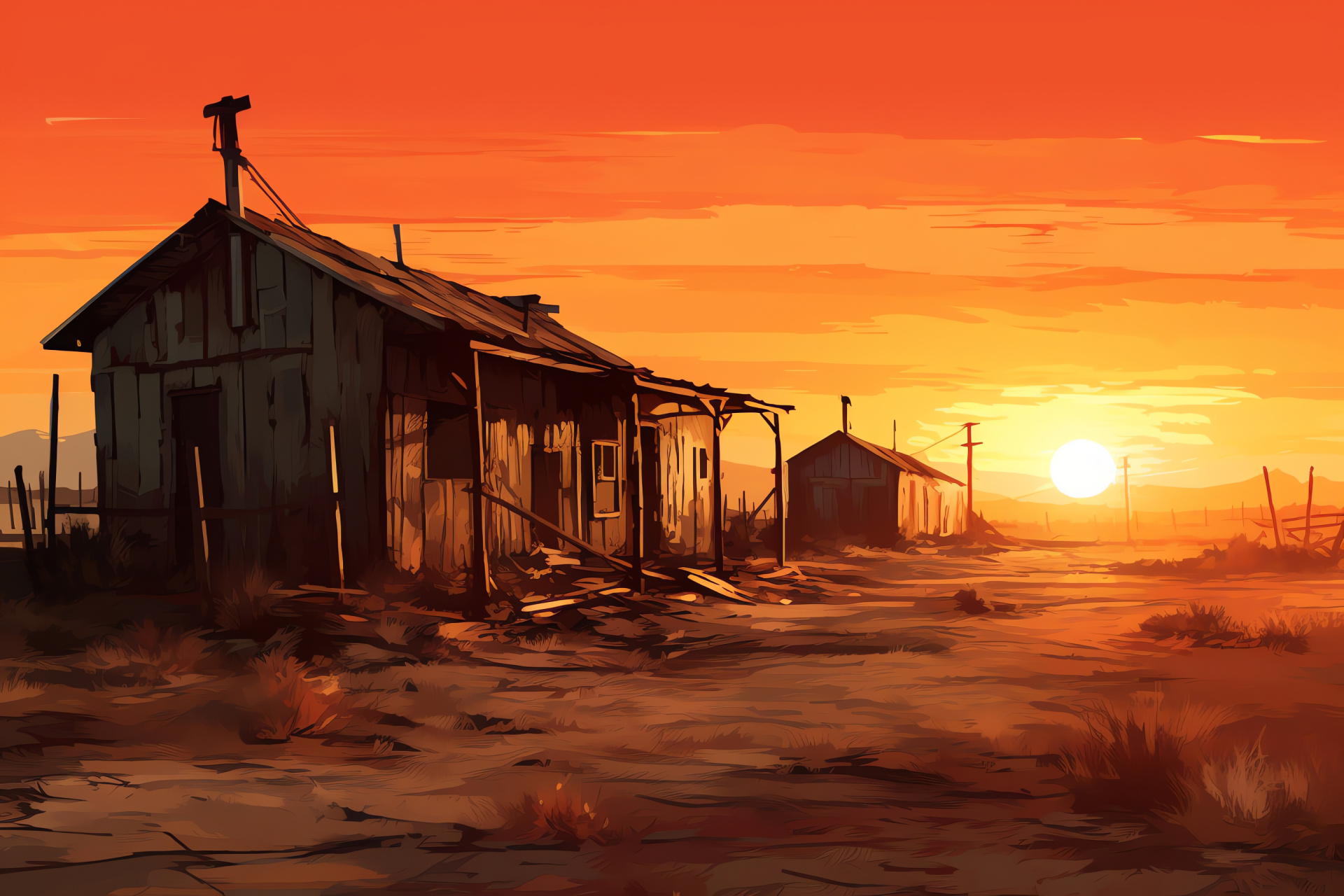 Red Dead ghost town, Deserted Tumbleweed, Desolate edifice, Eroded settlement, Arid climate, HD Desktop Wallpaper