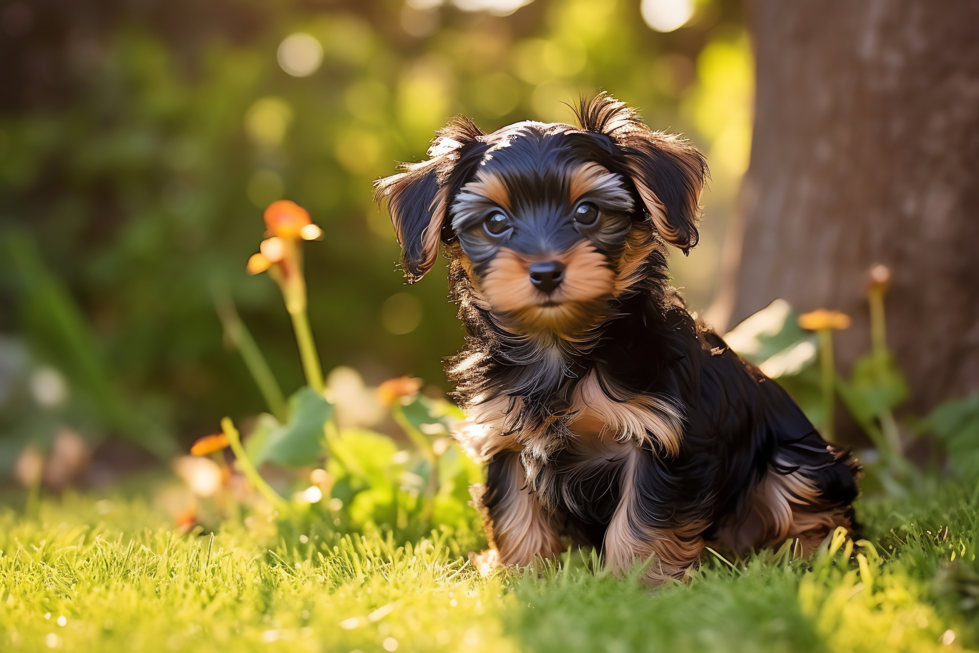 Tiny Yorkshire canine, miniaturized puppy breed, luxurious silky fur, charming pet portrait, toy dog breed, HD Desktop Wallpaper