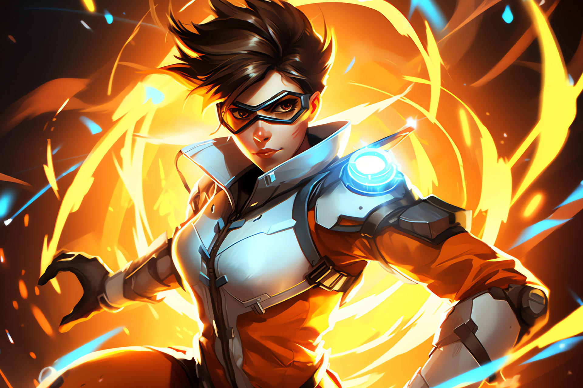 Tracer, Overwatch hero, Blitz attack, Focused eyes, Punk hairstyle, HD Desktop Image