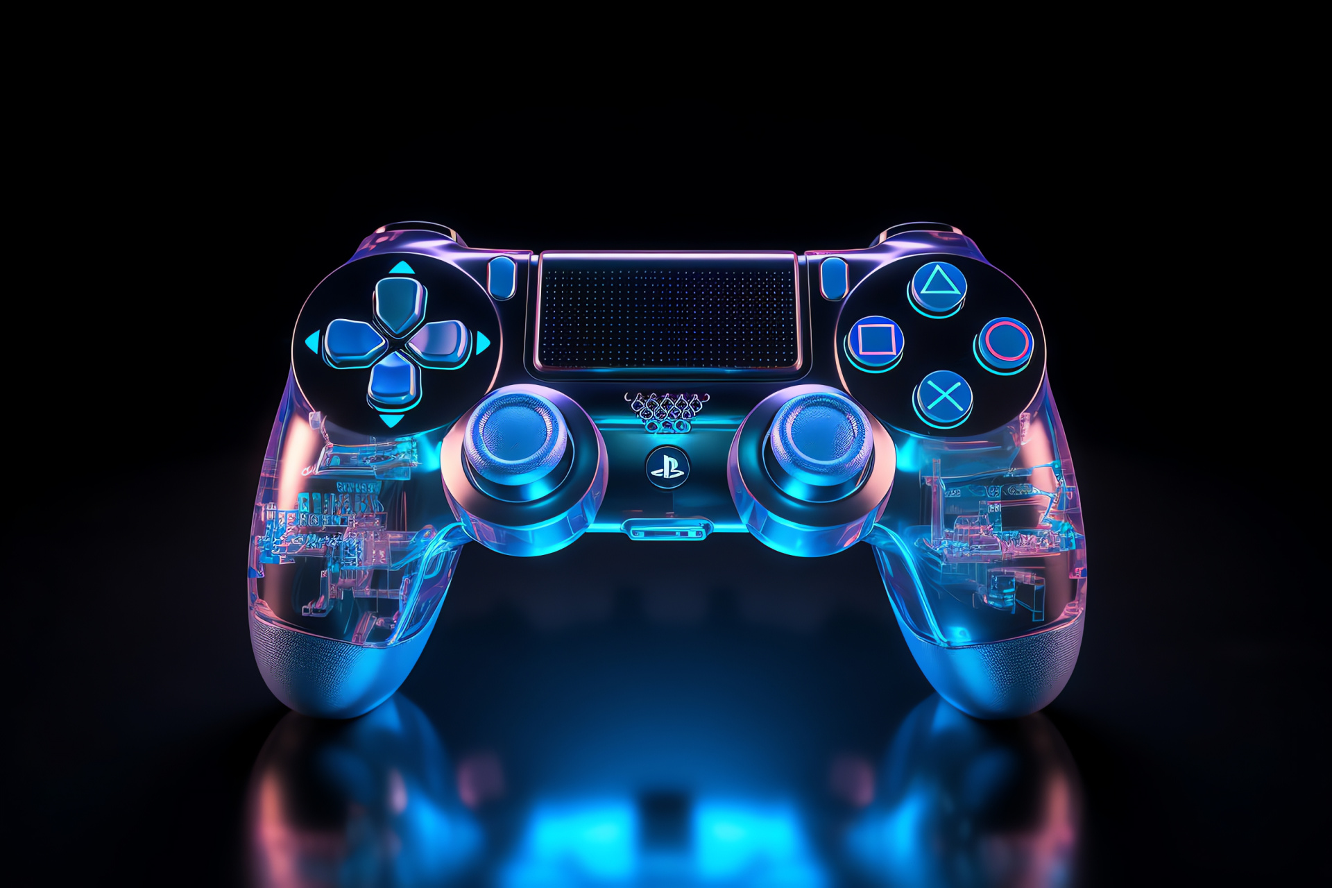 PlayStation controller, Modern gaming gear, Ambient lighting, Electric blue, Entertainment technology, HD Desktop Image