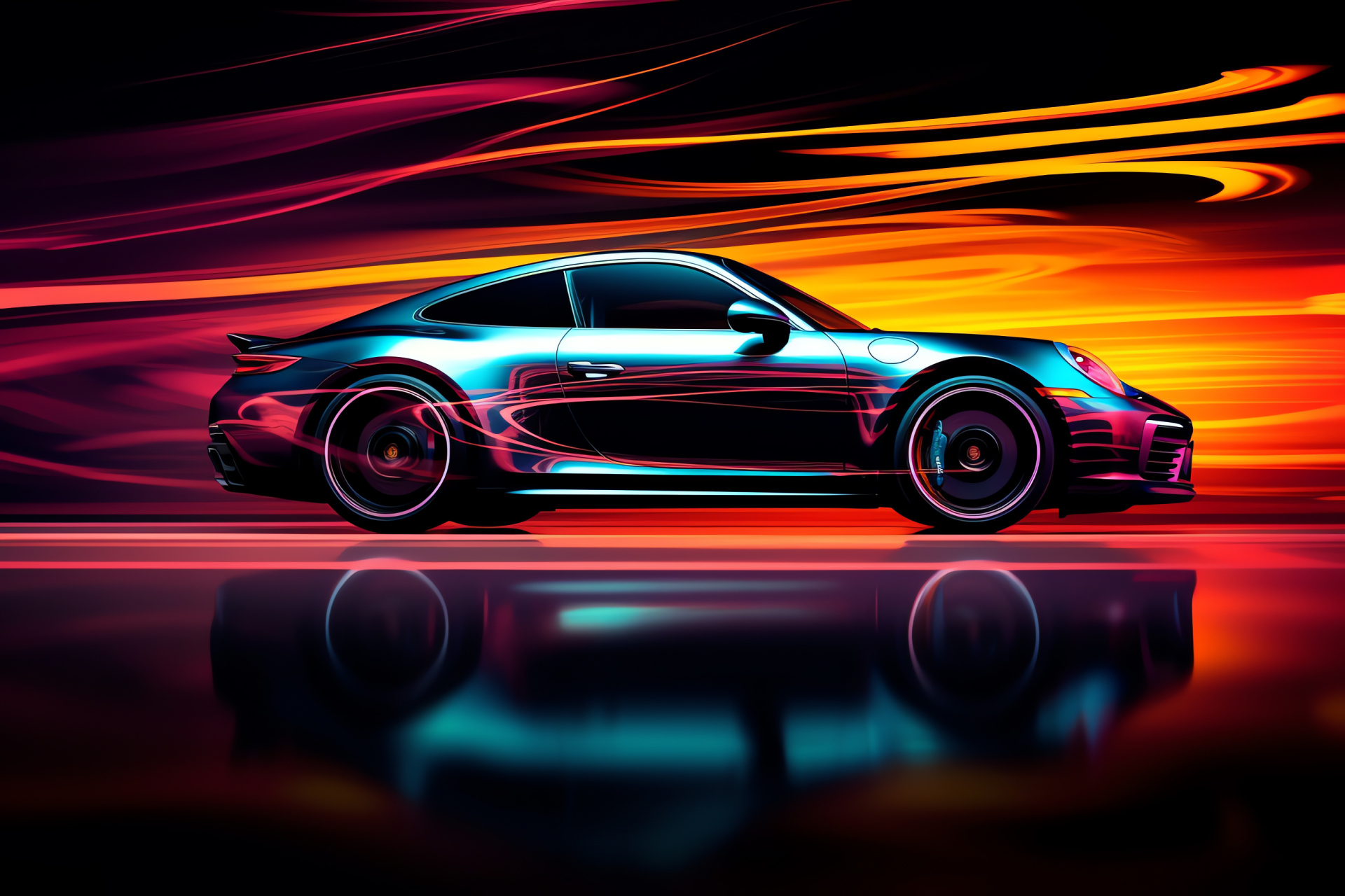 Porsche 911 car, Automotive design, Sports car aesthetics, Performance vehicle, Swirling light display, HD Desktop Image