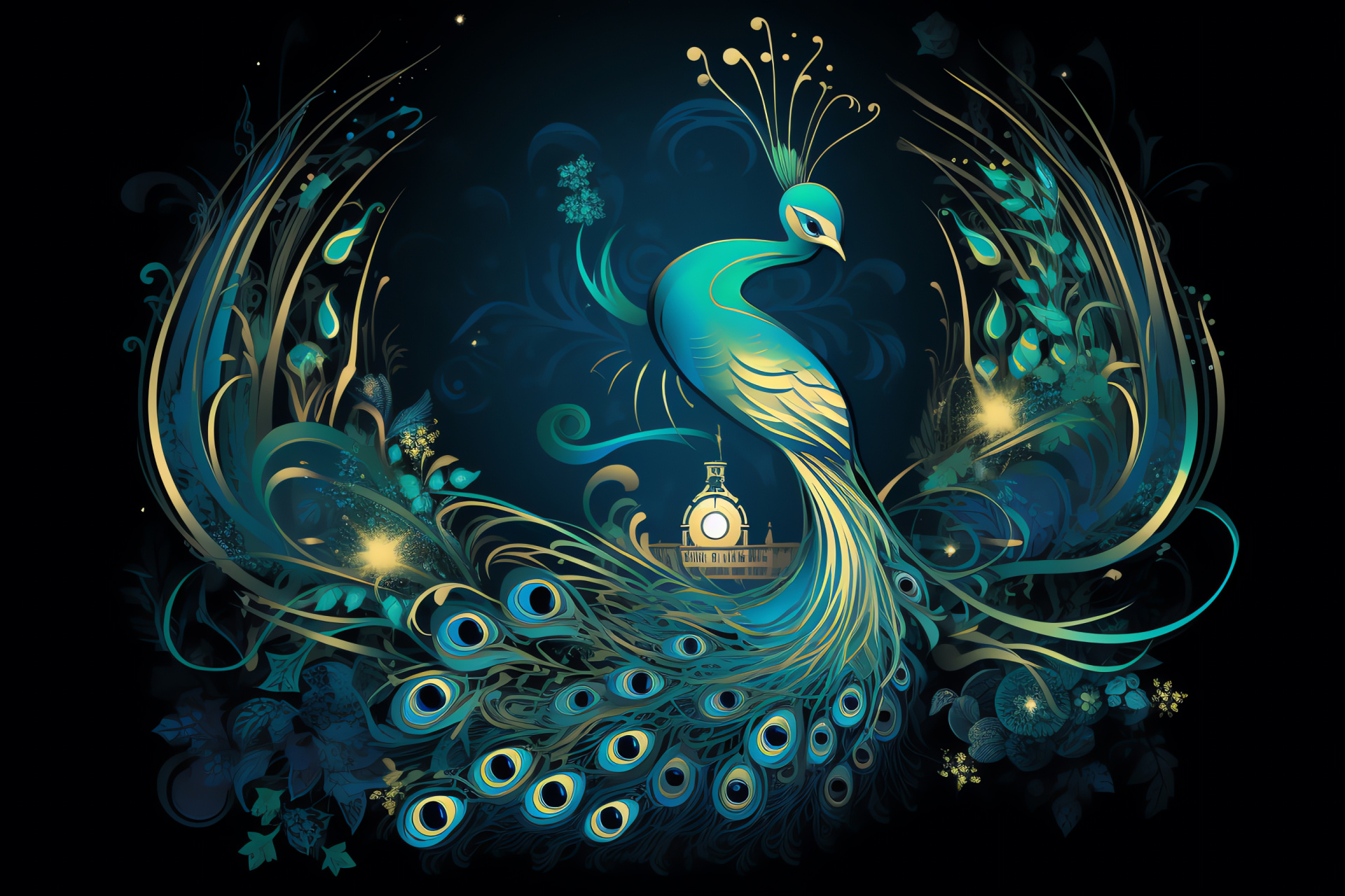 Mystical peacock, Sorcerer garden dweller, Deep hue feathers, Magic bird, Shining patterns, HD Desktop Wallpaper