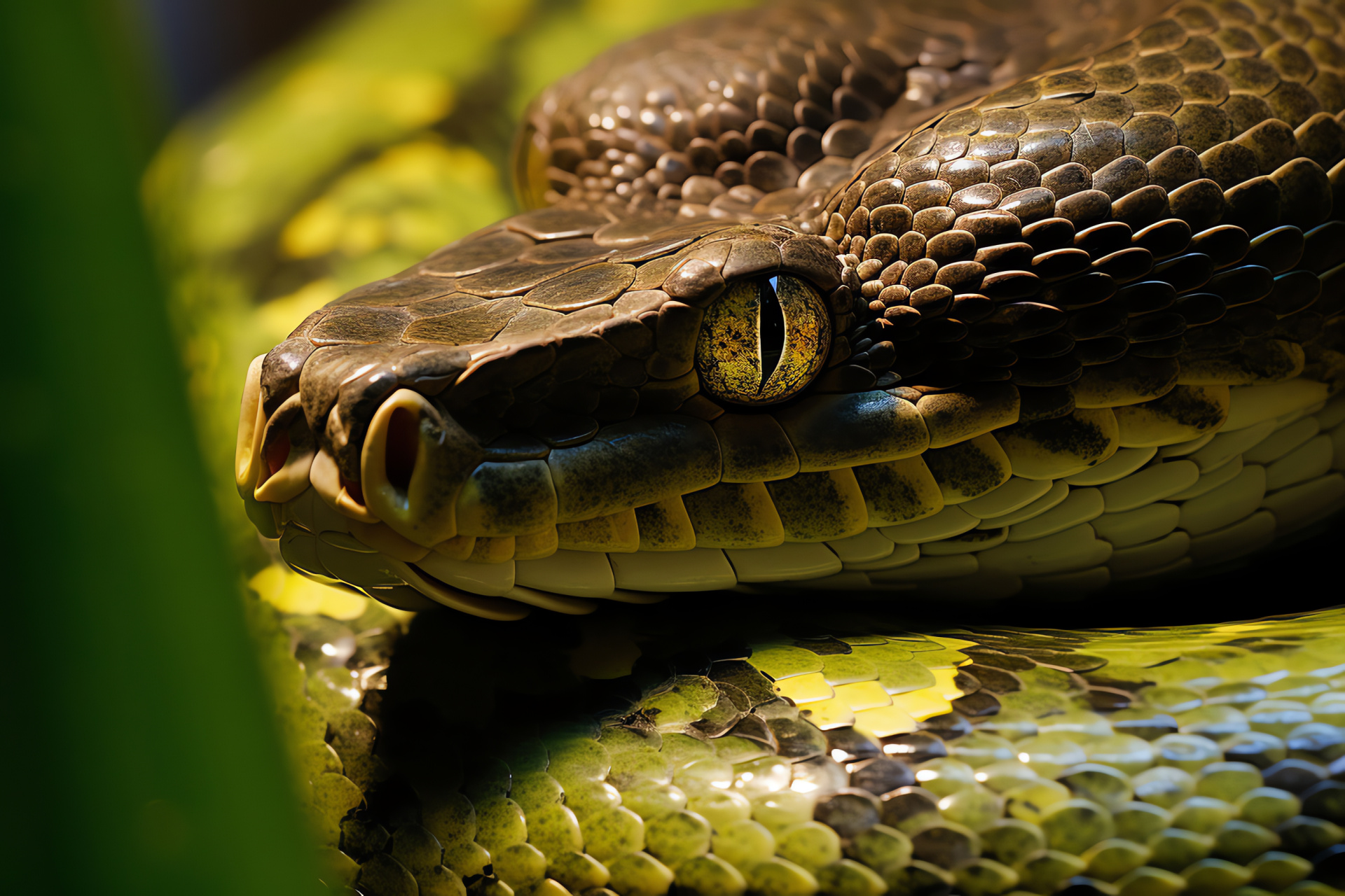 Anaconda snake, Aquatic predator, Large constrictor, Jungle serpent, Rainforest ecology, HD Desktop Image