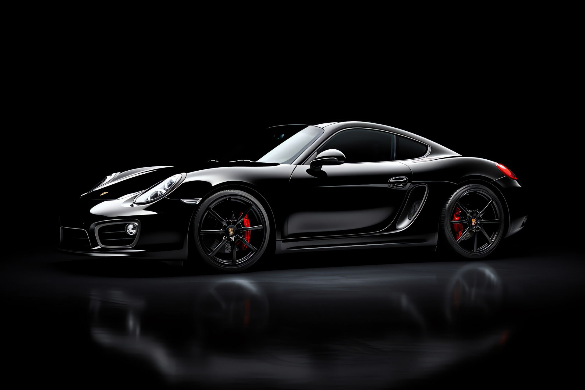 Porsche Cayman R, Glossy black finish, Dynamic car pose, High-performance automobile, Premium sports car, HD Desktop Wallpaper