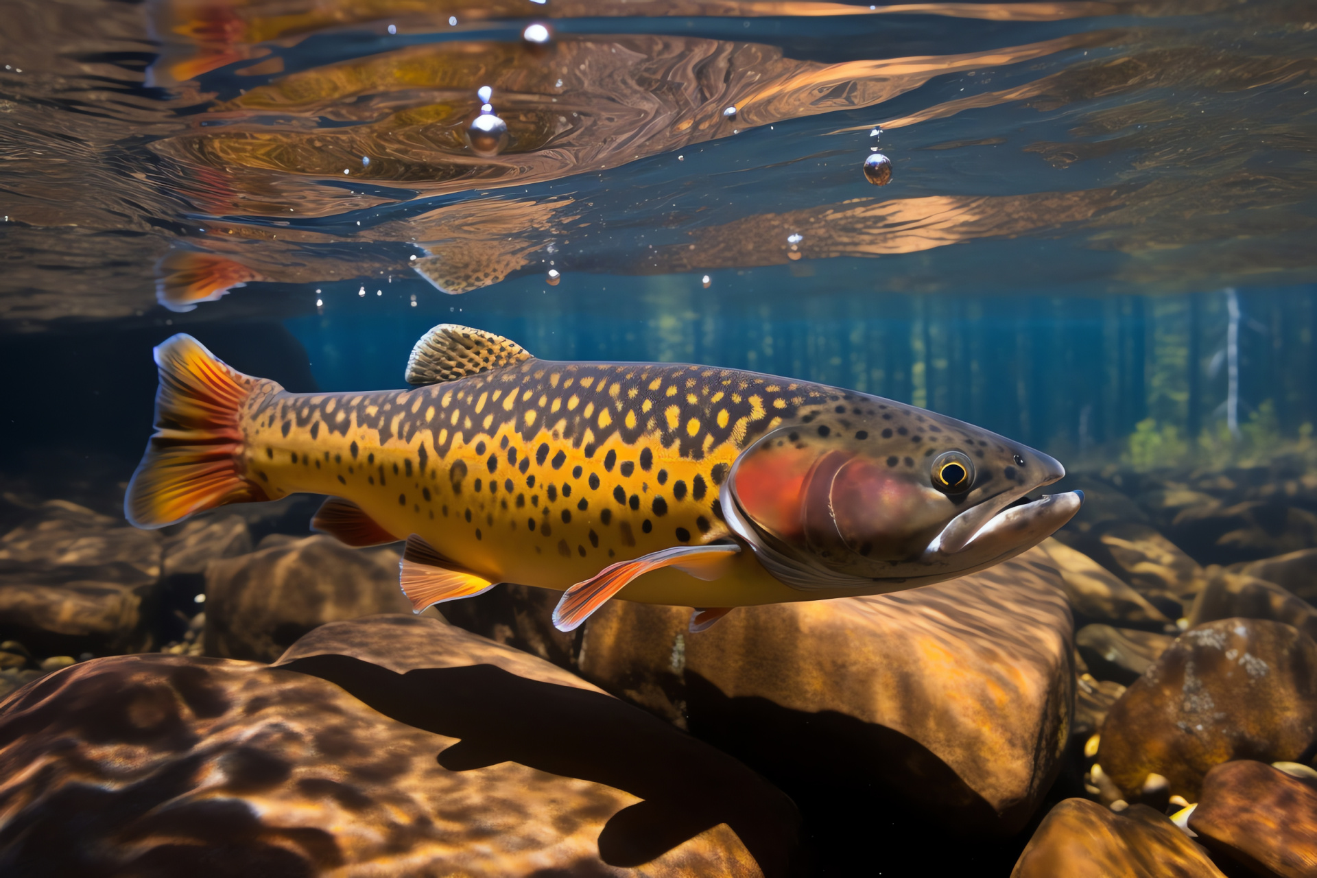 Gila trout in habitat, Rare fish species, Alpine lake ecosystem, Vibrant freshwater patterns, HD Desktop Wallpaper