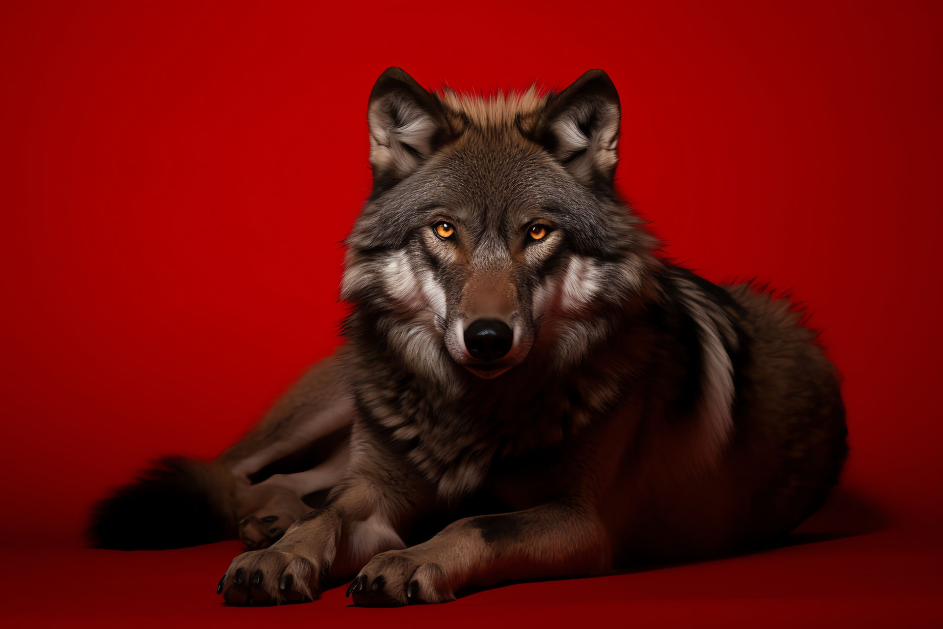 Lone Timber Wolf, Glaucous view, Sepia fur tones, Burgundy void, Captivating lupine, HD Desktop Image