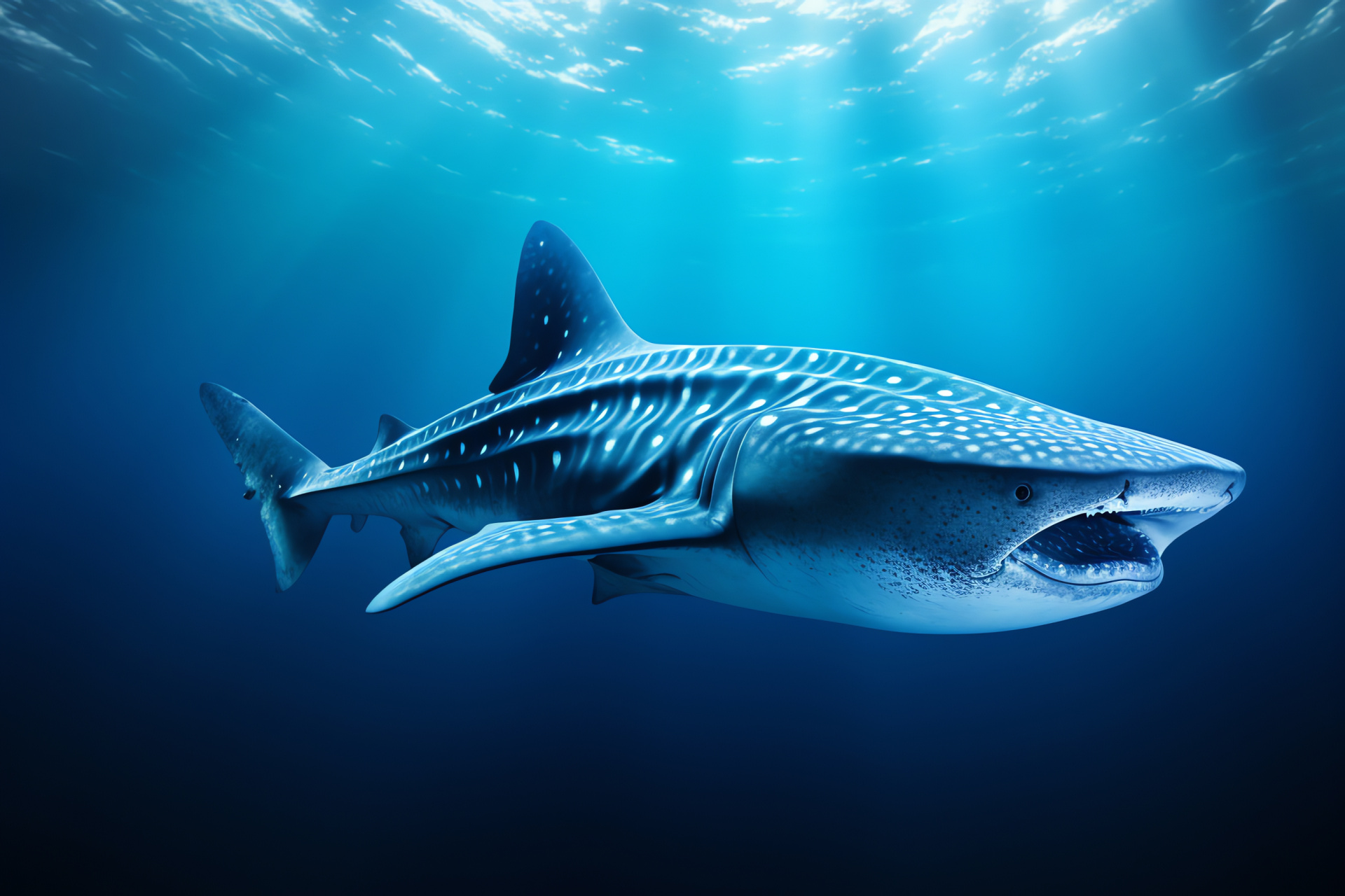 Shark species, Whale Shark marine giant, Open ocean swimmer, Large aquatic specimen, Marine megafauna, HD Desktop Image