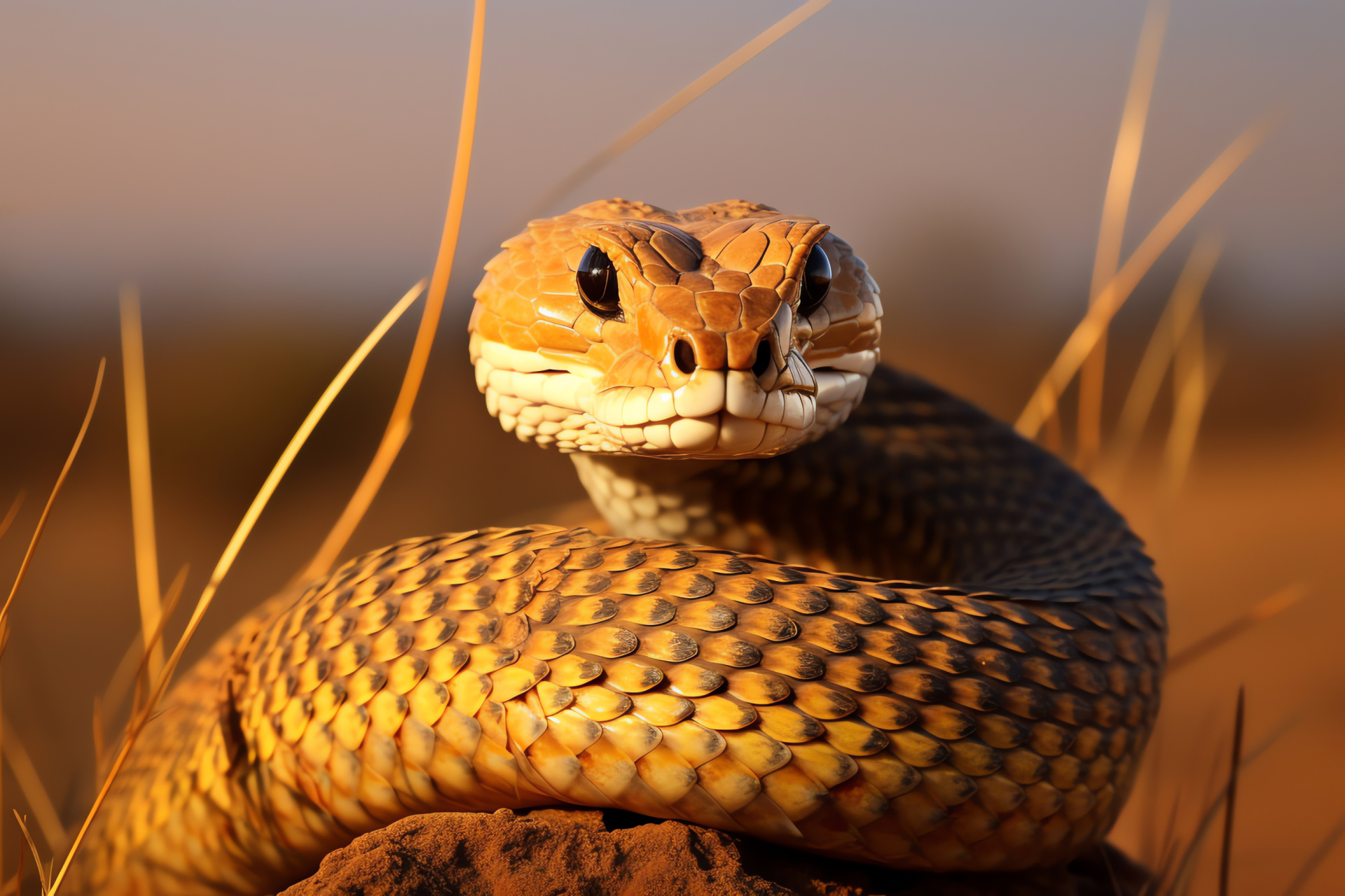 Cape Cobra, venomous serpent, African wildlife, golden coloration, protective hood, HD Desktop Image