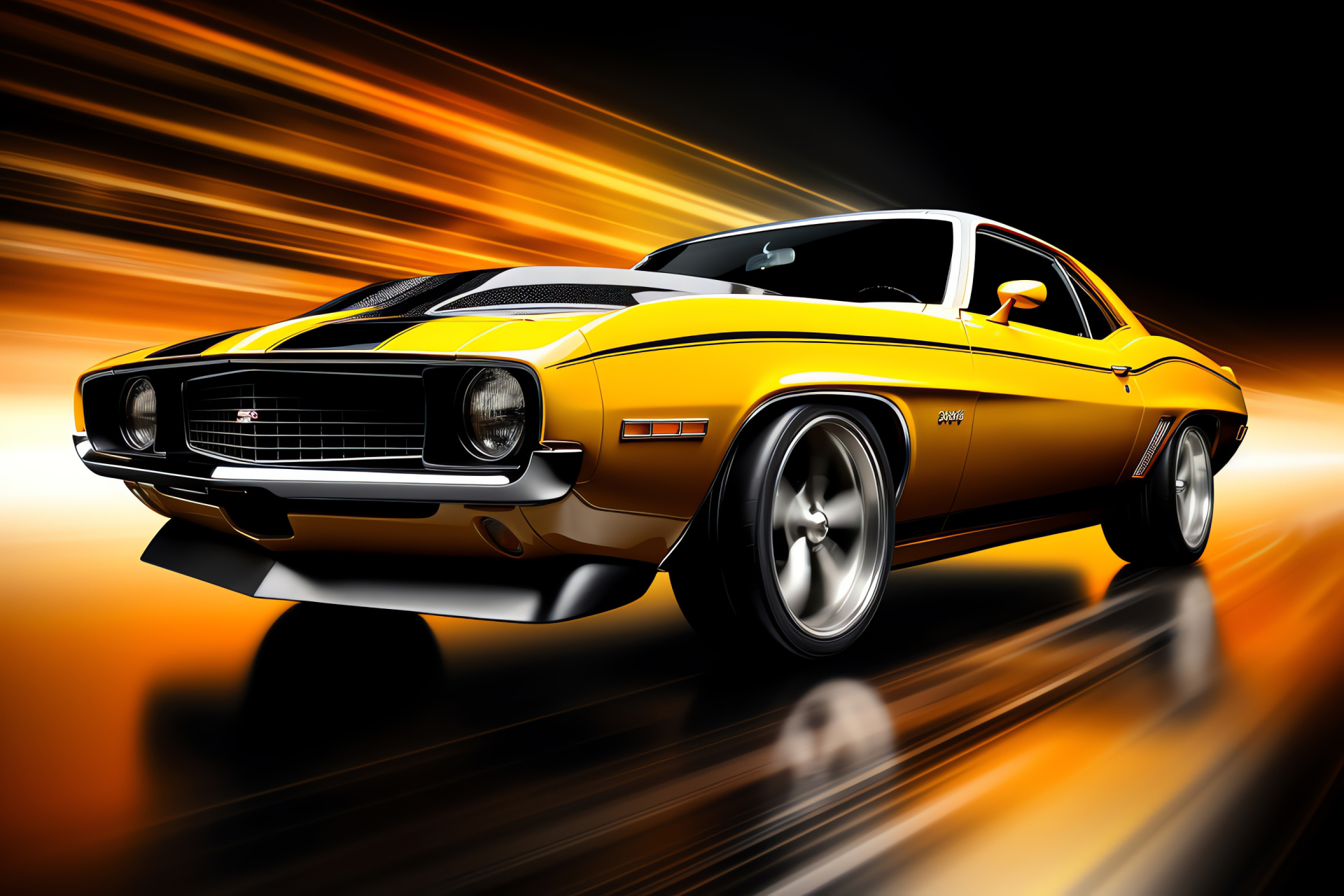 Muscle Car HD, Yellow Muscle Car, American Classic, Power Vehicle, Arid Desert, HD Desktop Wallpaper