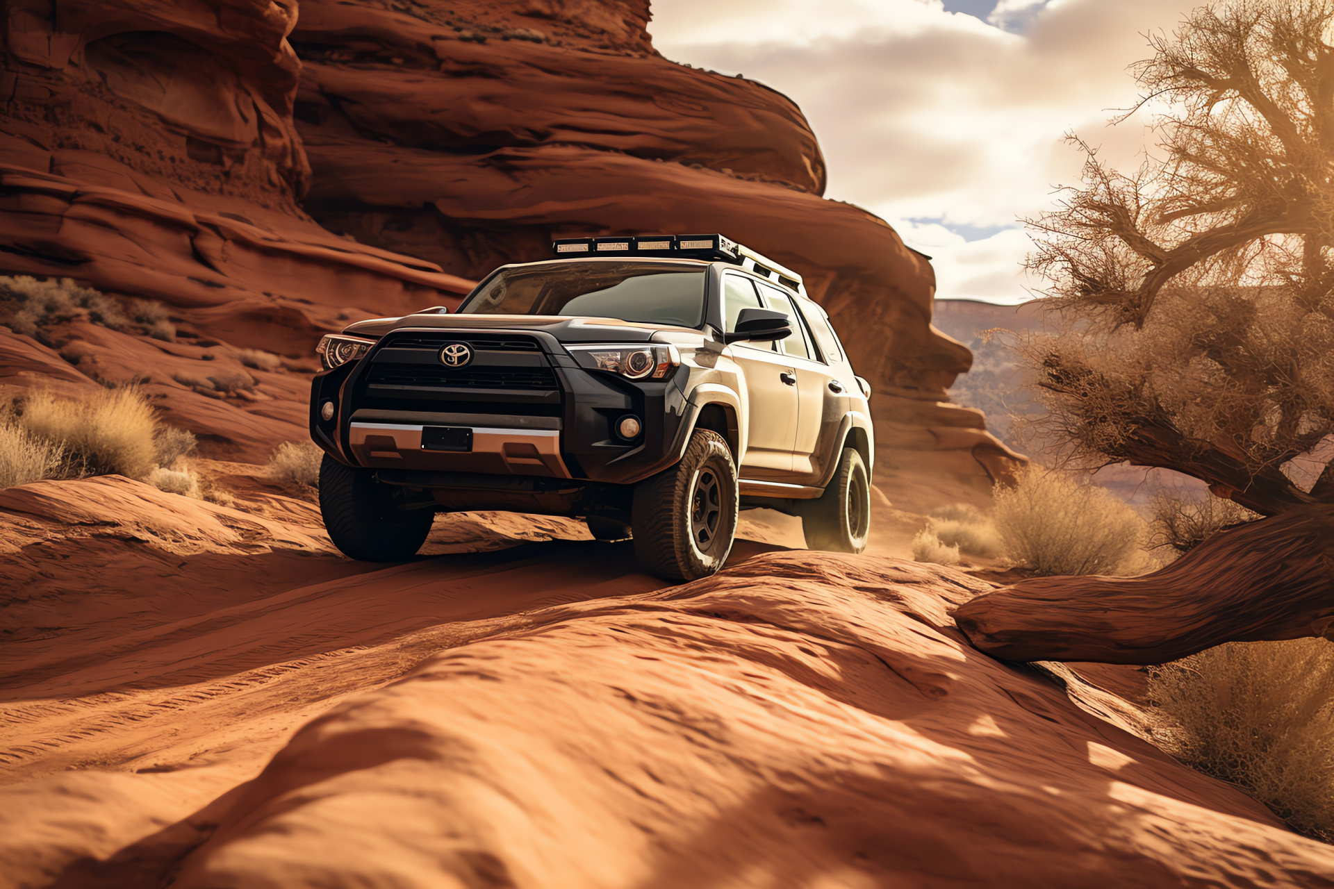 Pro 4Runner TRD in Moab, Utah exploration, Fins and Things track, Robust vehicle design, Desert rock driving challenge, HD Desktop Image