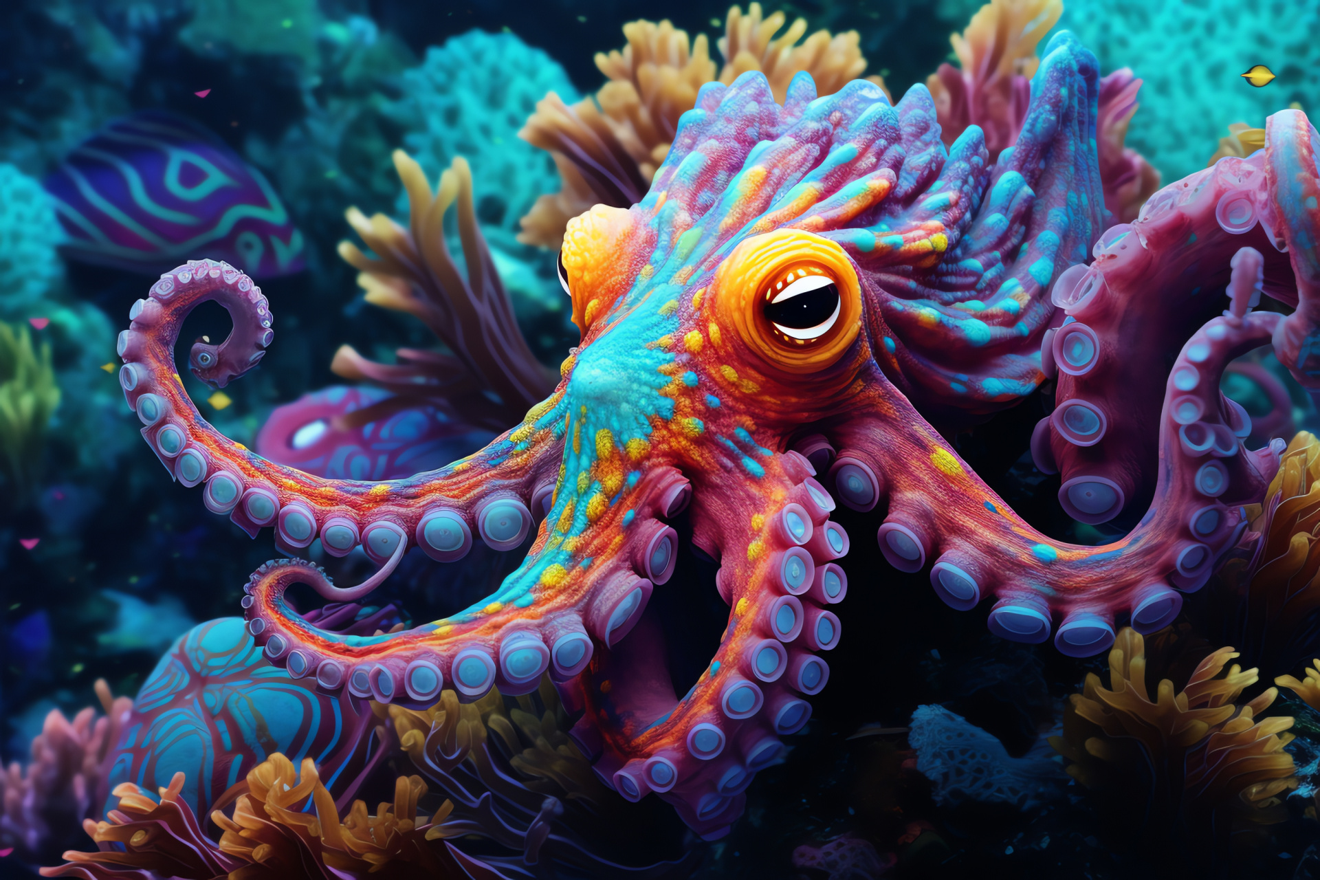 Day Octopus, Cephalopod, Reef inhabitant, Octopoda class, Mollusc, HD Desktop Wallpaper