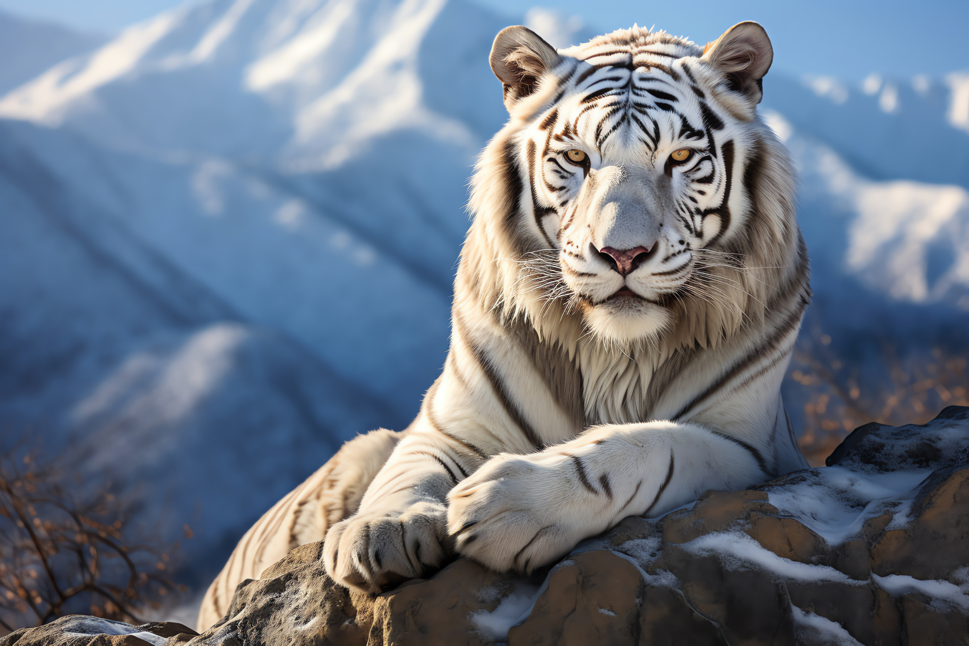 White Tiger, Fierce carnivore, Silver-tinted stripes, Fluffy feline beauty, Unique coloration, HD Desktop Wallpaper