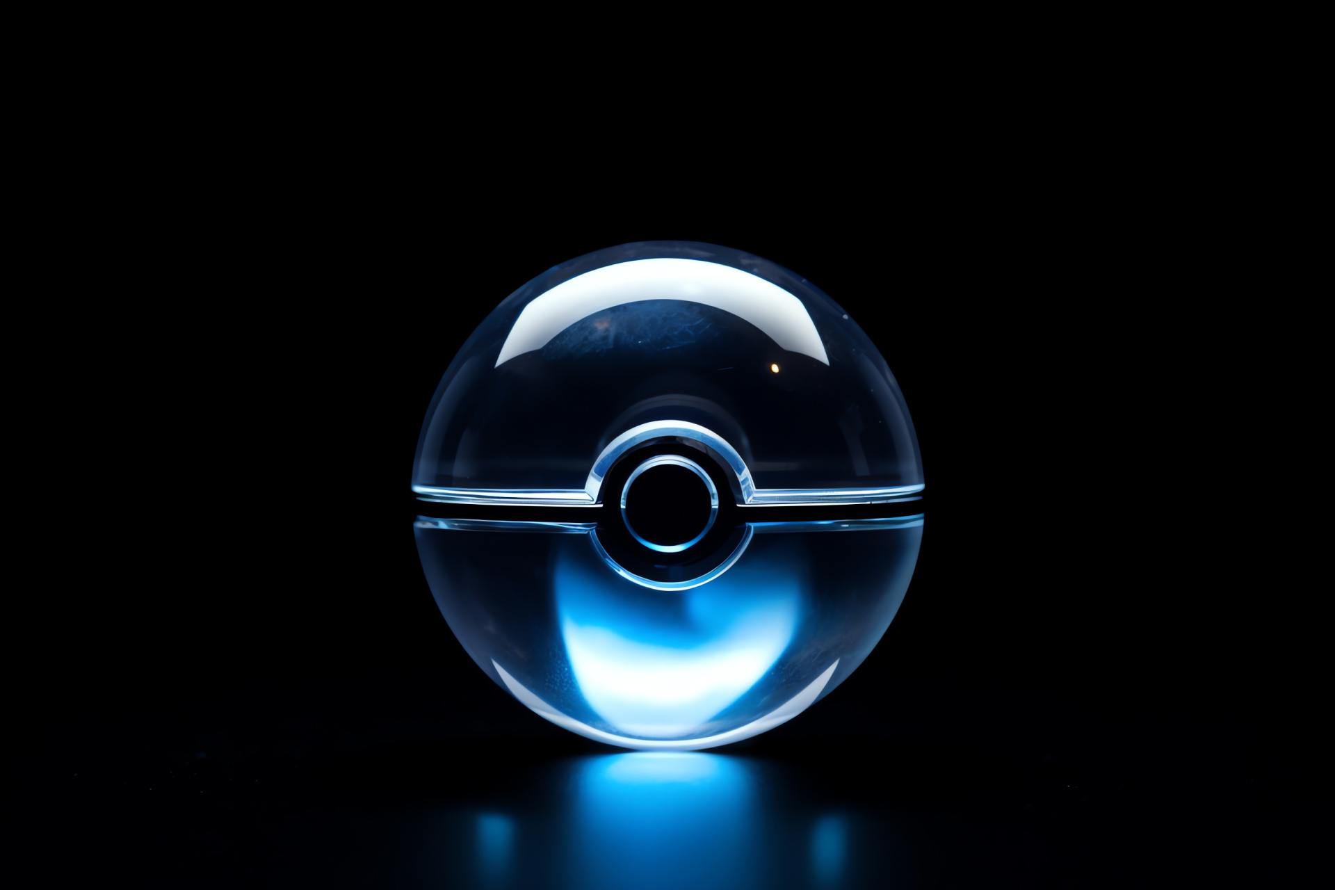 Classic Pokeball, Cossack blue shade, Stark black contrast, Solid background, Pok Trainer focus, HD Desktop Wallpaper