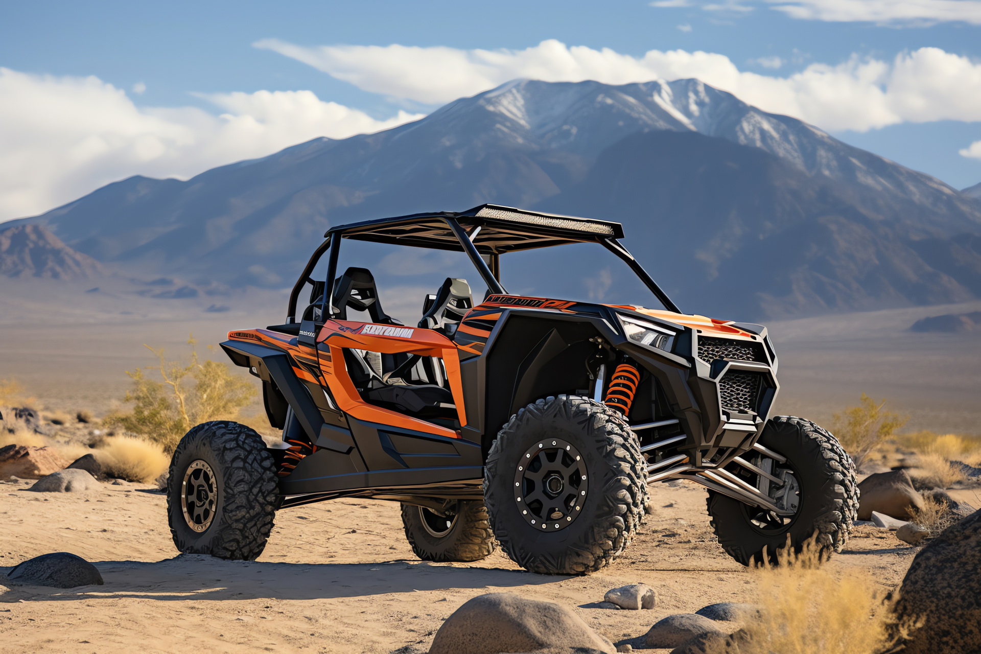 Polaris XP Turbo, Orange and black styling, Side-by-side ATV, Rugged exploration, Trail conqueror, HD Desktop Wallpaper