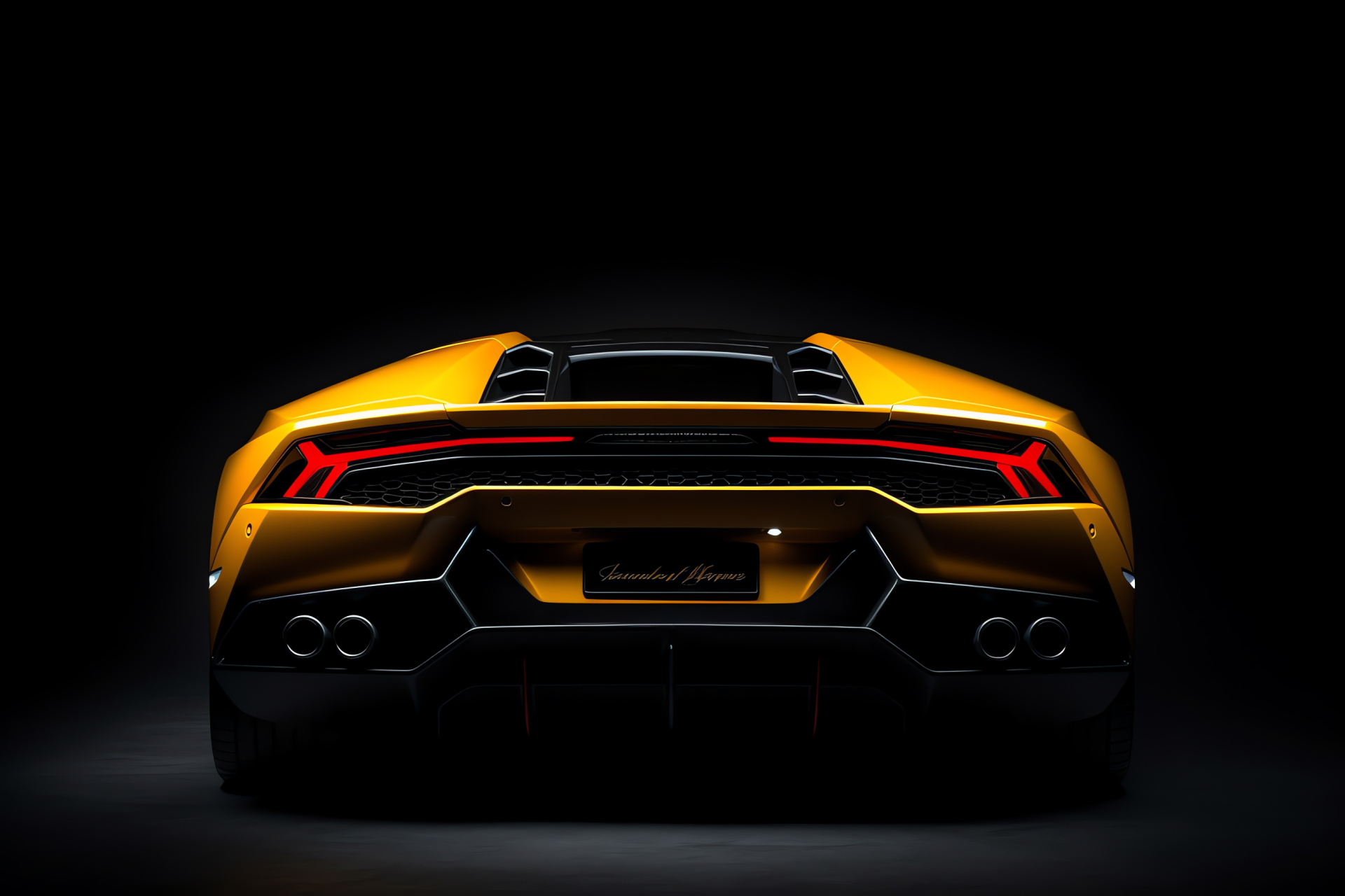 New Lamborghini, Huracan EVO, High-angle road stance, Bright yellow color, Pure black underlay, HD Desktop Wallpaper