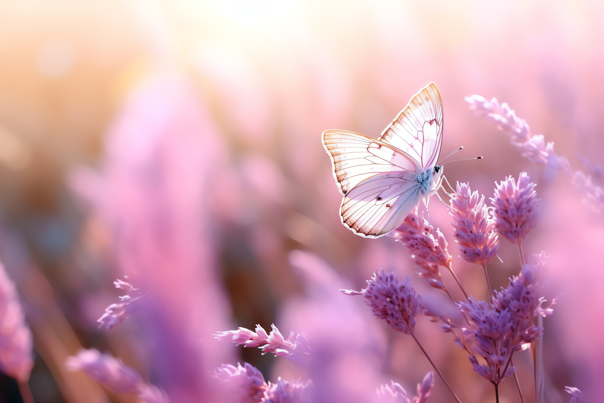 Insect, Subdued hues, Radiant daylight, Fragrant flora, Meadow calmness, HD Desktop Wallpaper