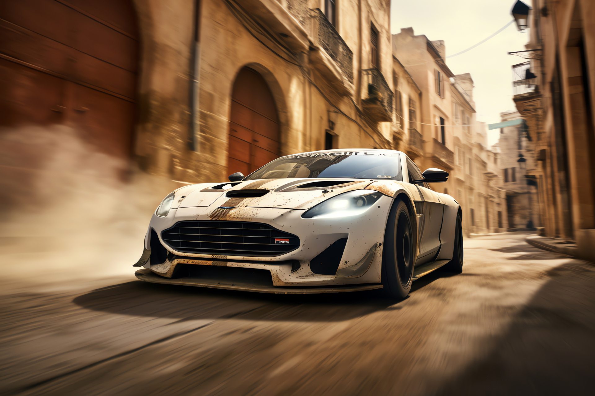 Iconic racer The Stig, Speed chase, Historical backdrop, Motion capture, Evasive maneuvers, HD Desktop Image