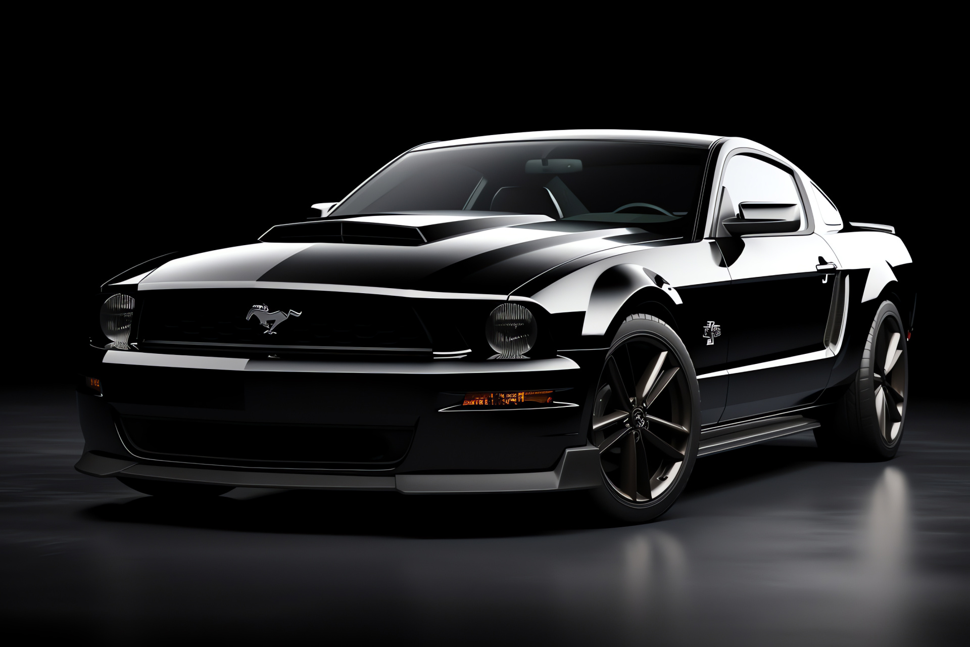 Muscle car mystique, Automotive allure, Darkness and elegance, Mustang in shadow, Sophisticated lines, HD Desktop Image