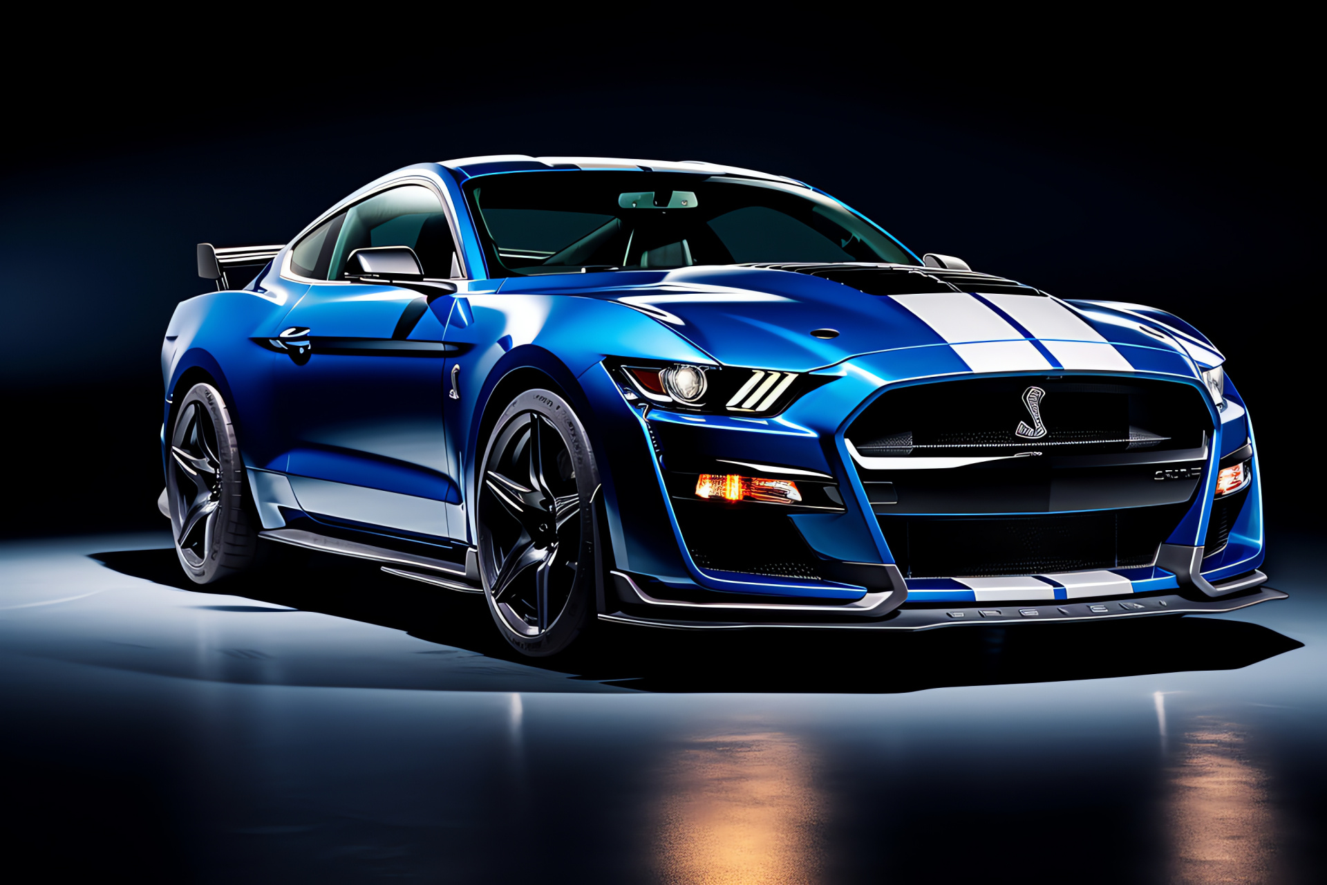 Latest Shelby Mustang GT500, Year 2023 model, Expansive blue setting, Muscle car sophistication, Modern automotive rendition, HD Desktop Wallpaper