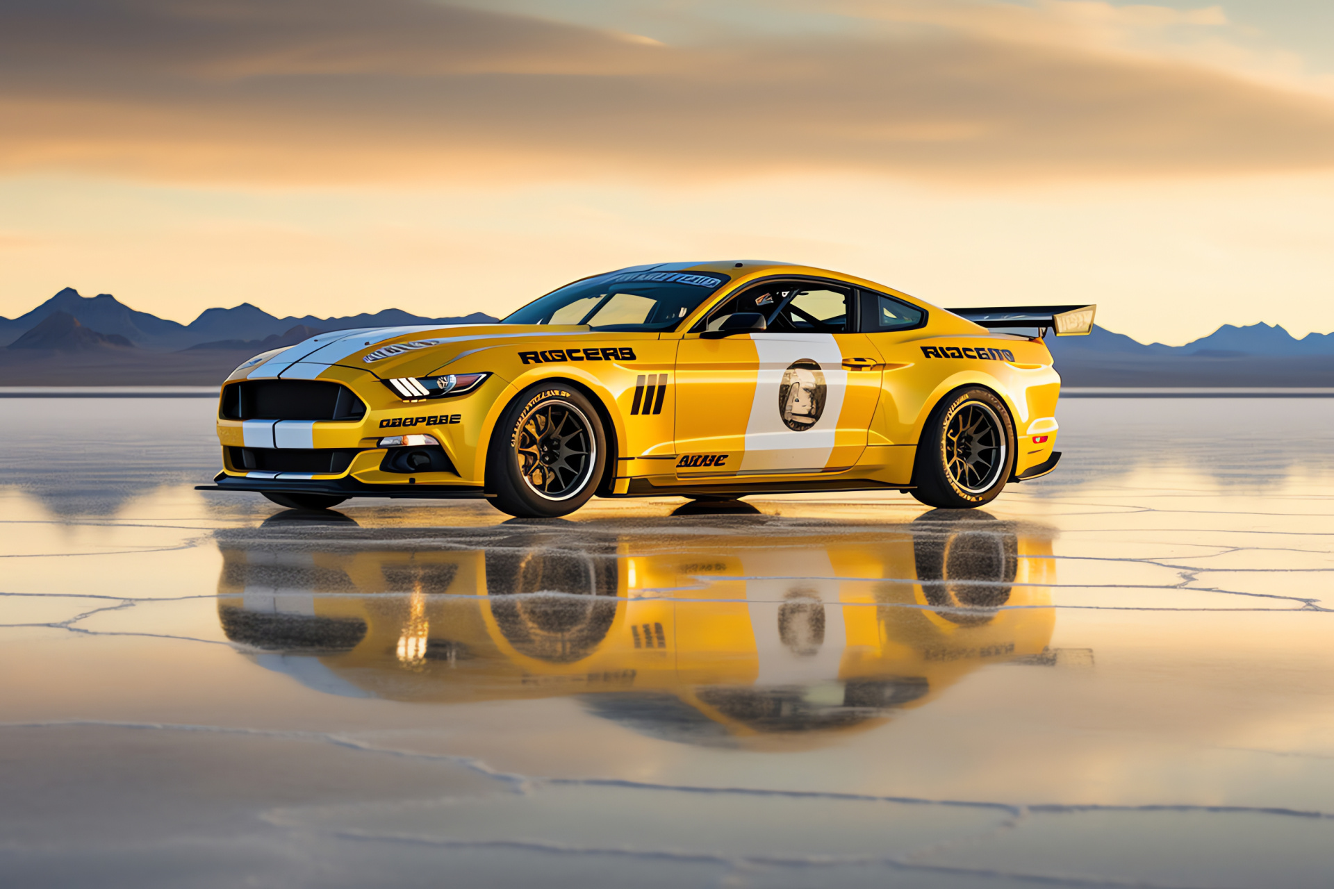 Racing Shelby GT350R, Bonneville Salt Flats contender, Aerodynamic optimization, Motor racing decals, Speed trial, HD Desktop Image