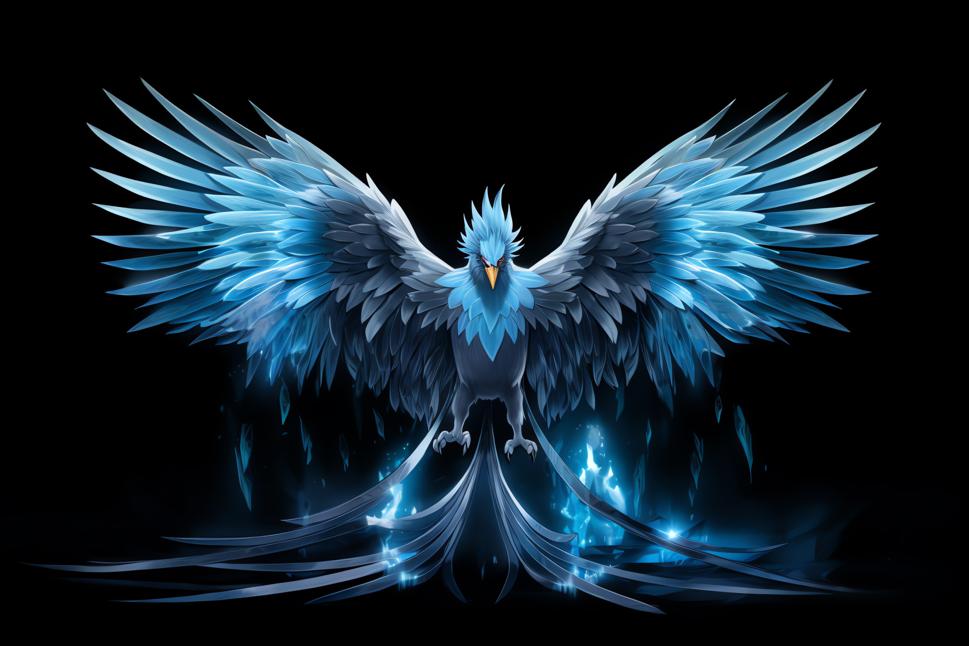 Articuno legendary stance, Graceful ice bird, Full wingspread, Monochrome background, Pokmon rarity, HD Desktop Image