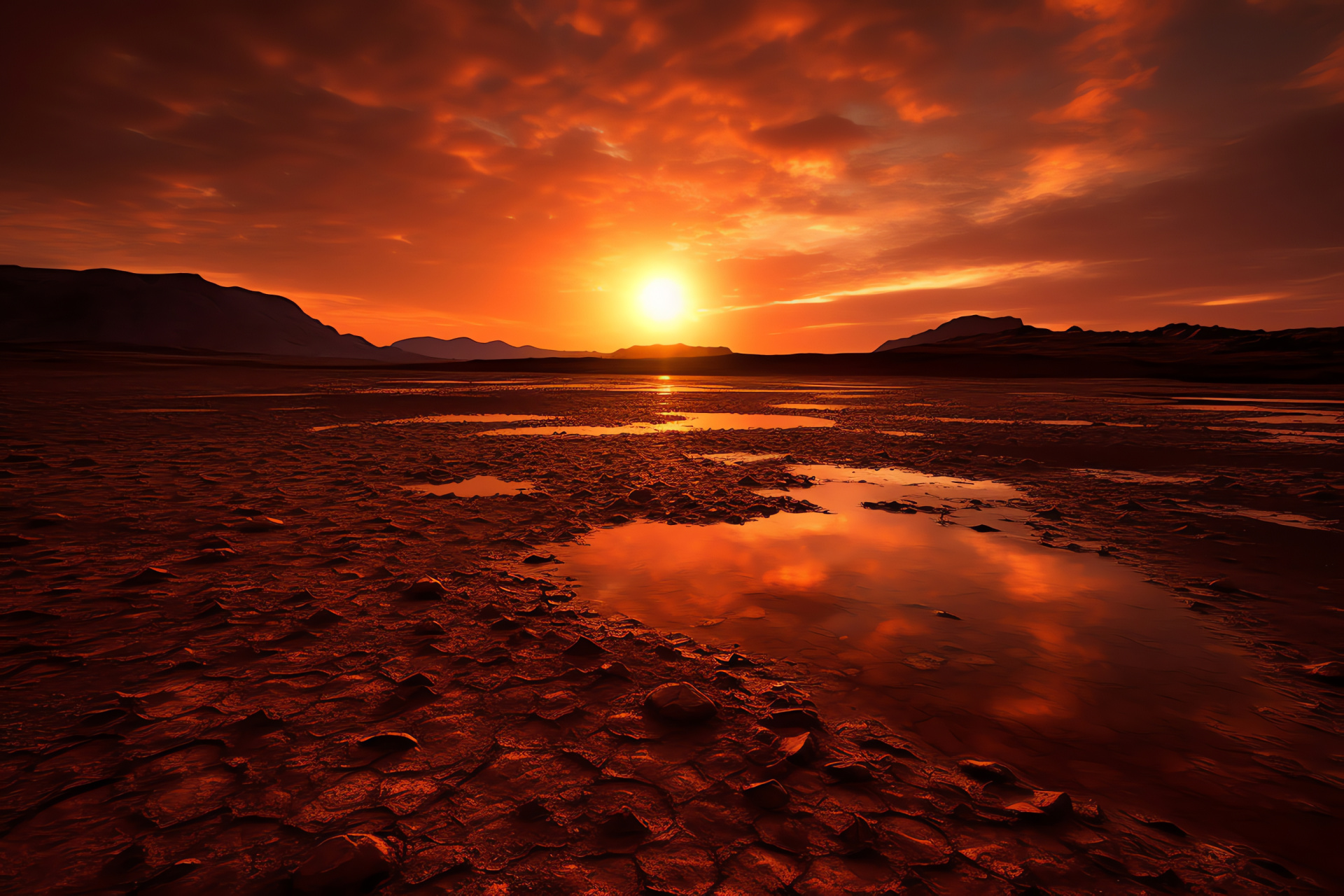 Martian Dusk, Solar Descent, Mars Exploration, Crimson Glow, Extraterrestrial Sunset, HD Desktop Image