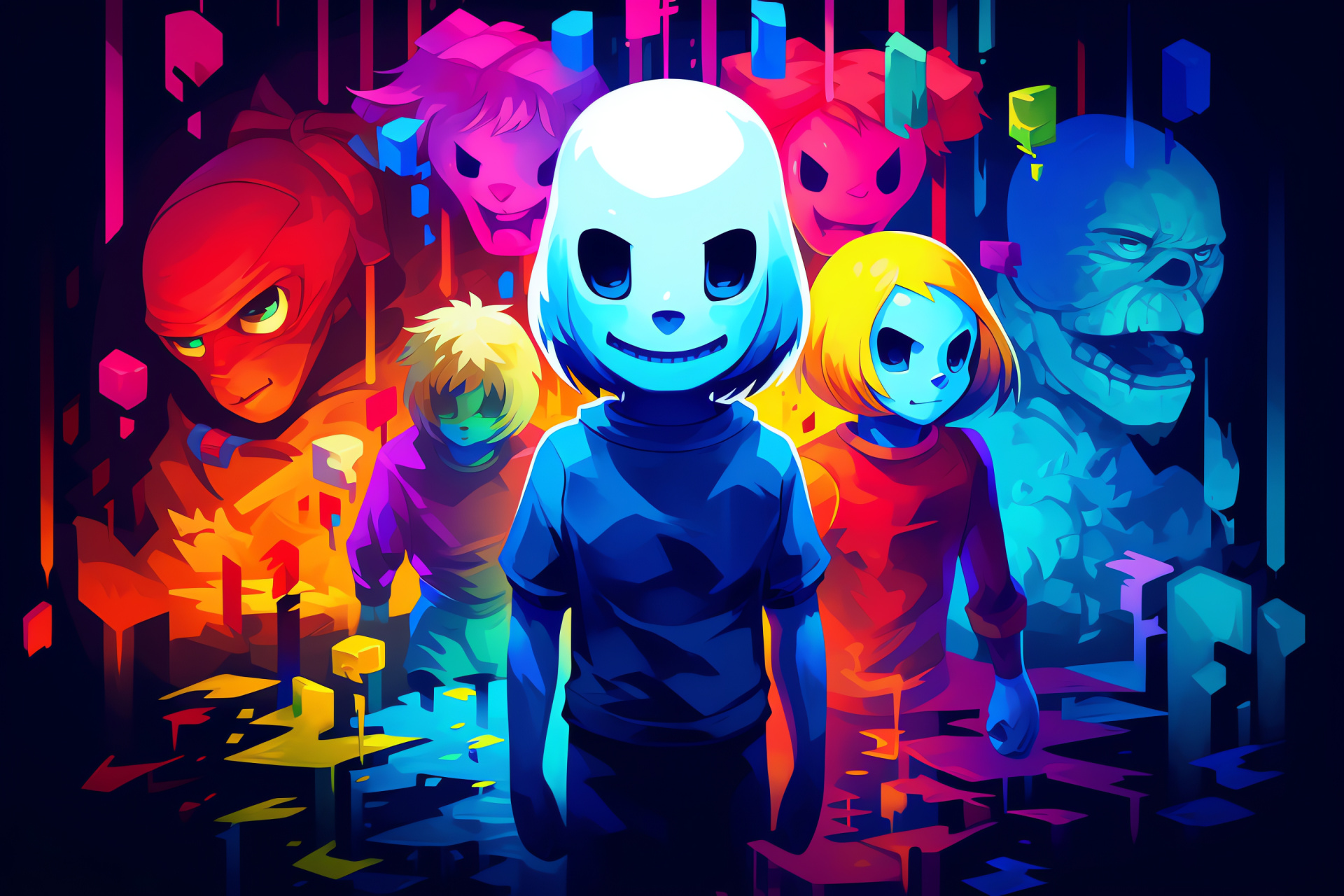 Undertale gaming scene, Frisk adventure, Napstablook encounter, Mettaton presence, iconic Undertale cast, HD Desktop Image