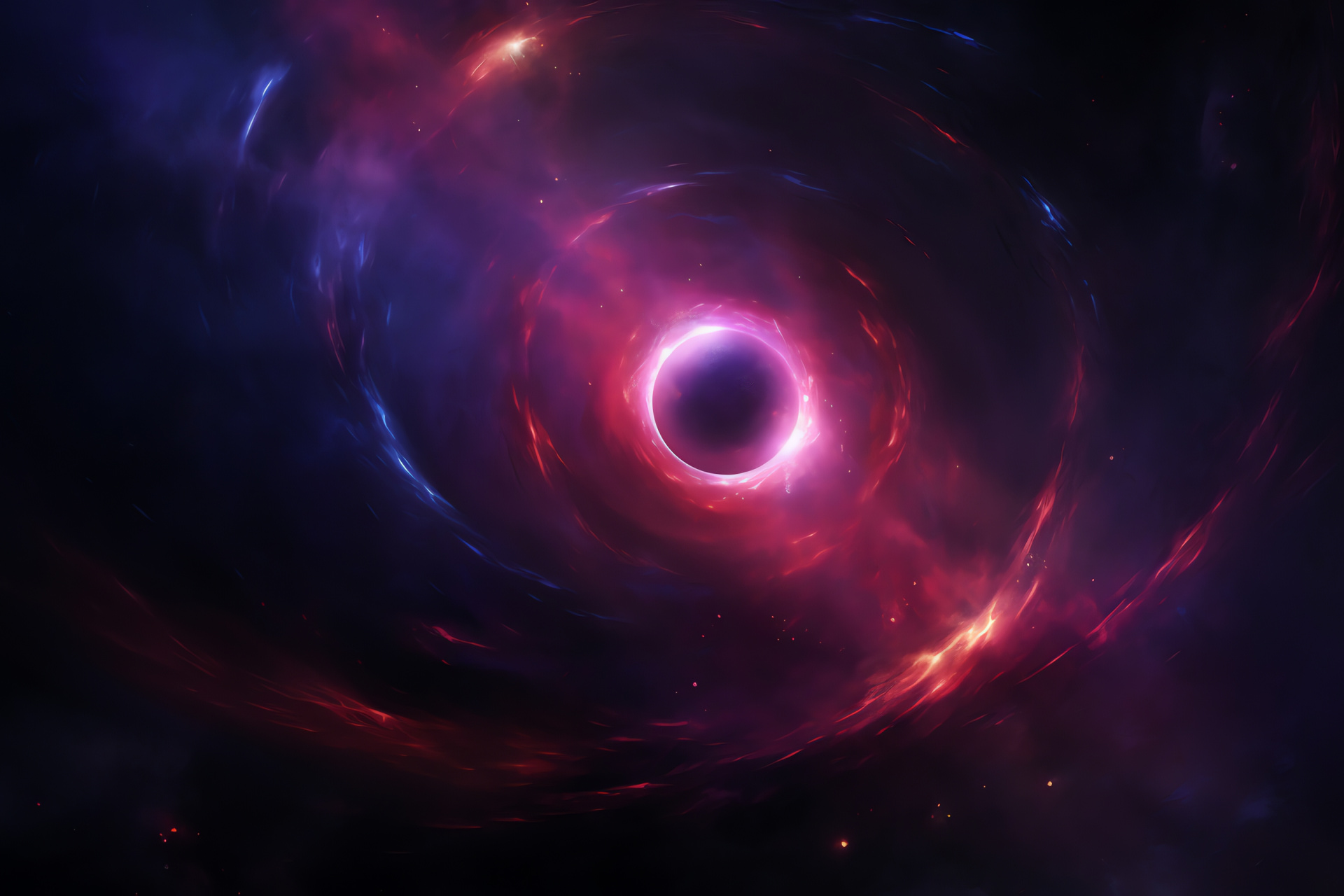 Celestial Ring Nebula, Lyra's jewel, gas expulsions, red-hued space, purple cosmic glow, HD Desktop Wallpaper