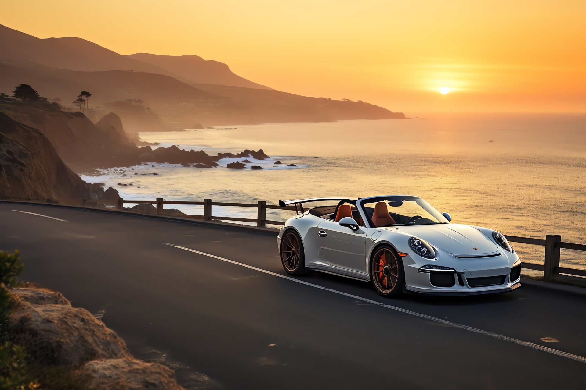 Porsche GT3 in California, Luxury convertible sports car, Scenic coastline journey, Iconic coastal route, Driving leisure, HD Desktop Wallpaper