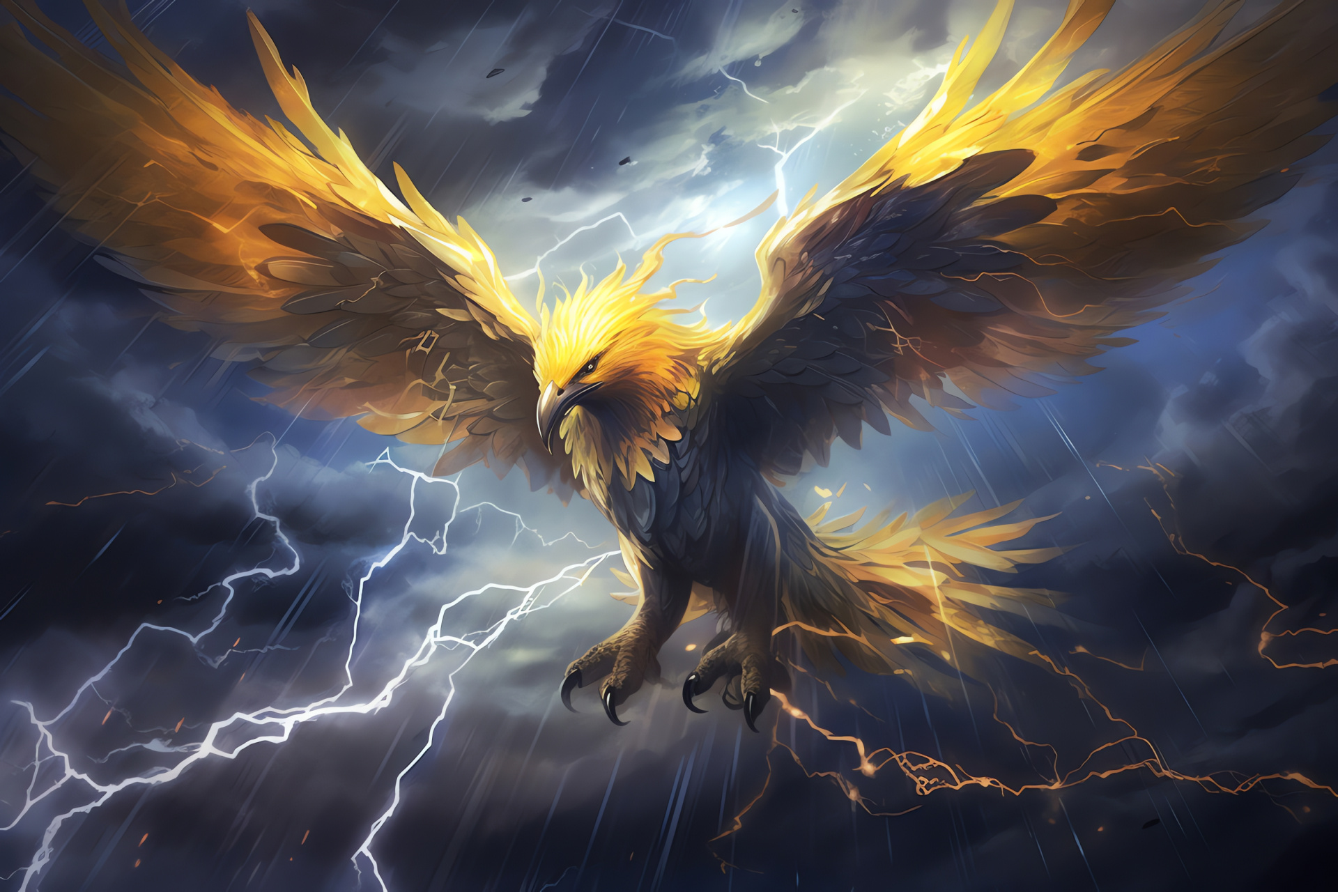 Legendary Pokmon Zapdos, Electric flying species, Thunderstorm backdrop, Mythical creature wings, Shocking presence, HD Desktop Wallpaper