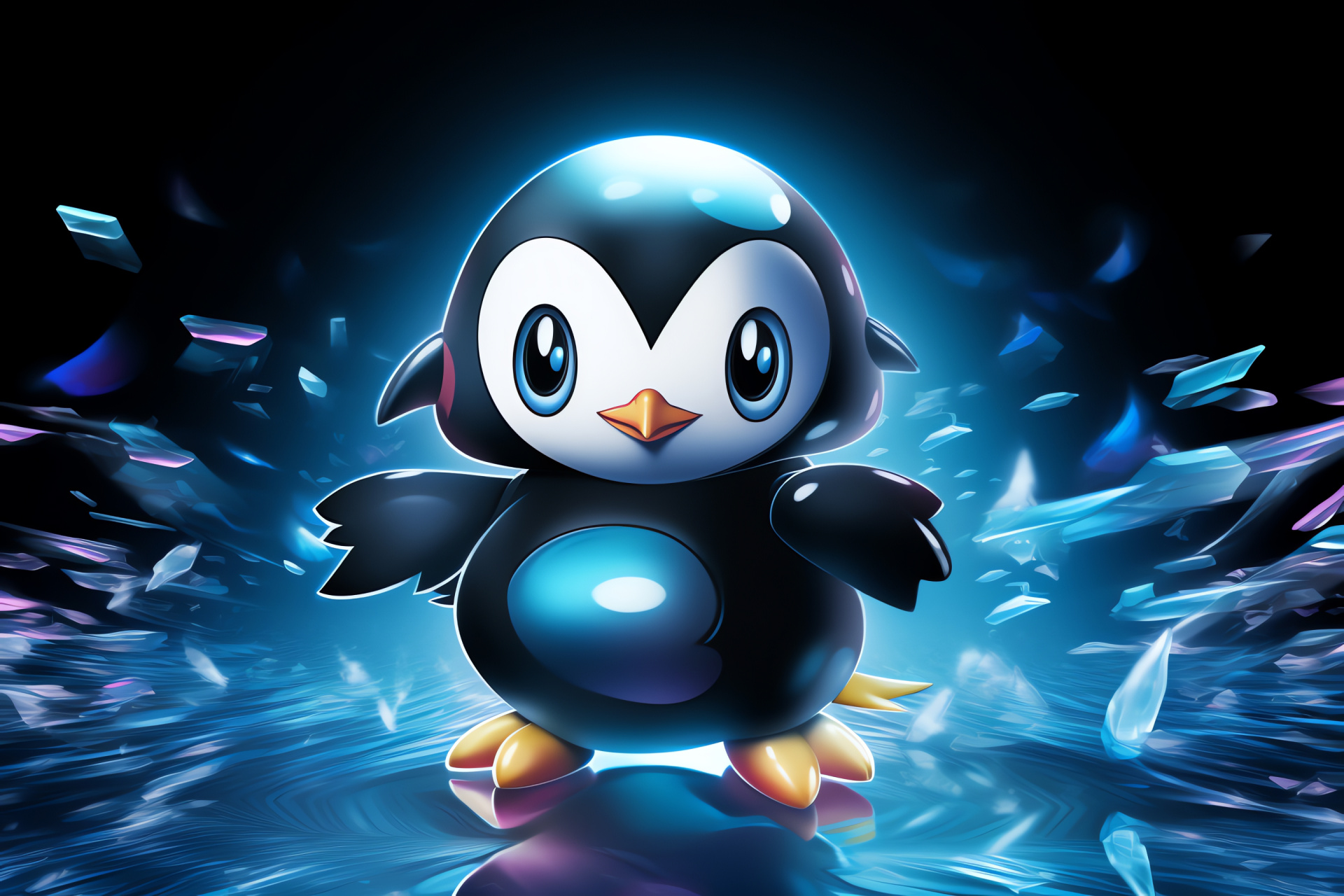 Piplup, Water-type, Capricious spirit, Spherical optics, Inquisitive look, HD Desktop Image