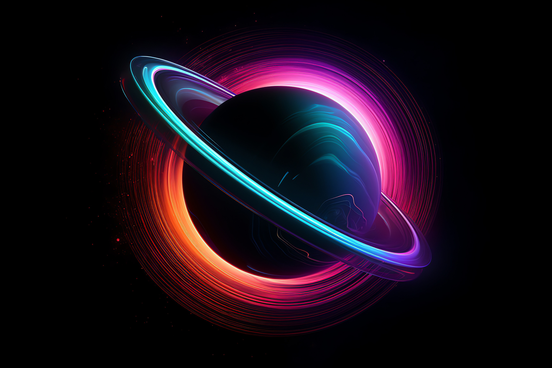 Cosmic Eclipse Phenomenon, Atmospheric Vibrance, Neon Spectra, Space Wonders, Planetary Shadow, HD Desktop Image