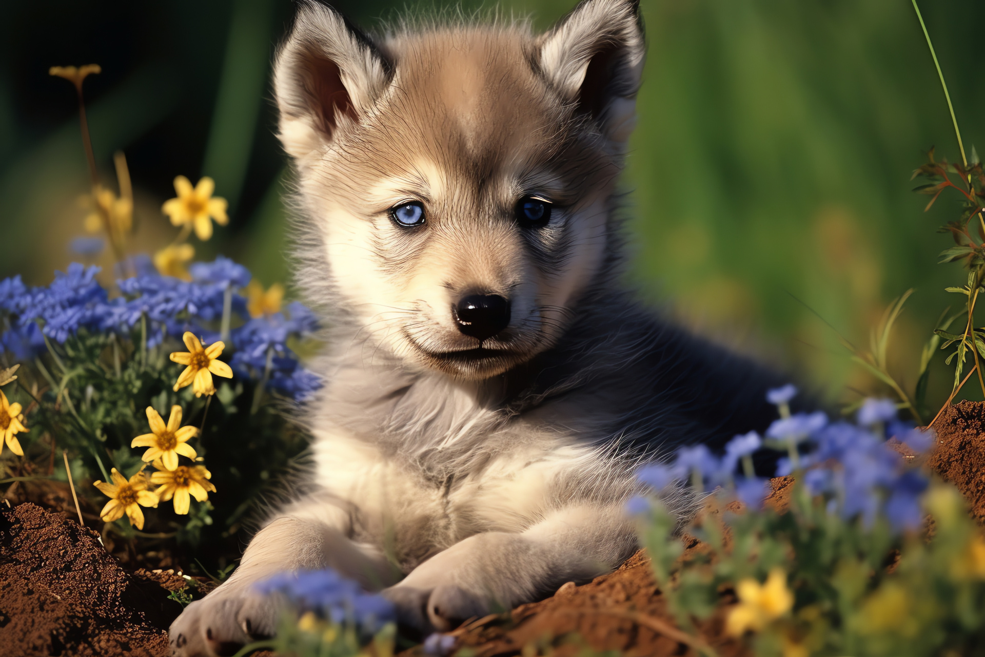 Cub of wolf lineage, Young lupine creature, Innocence in eyes, Winters soft embrace, HD Desktop Image