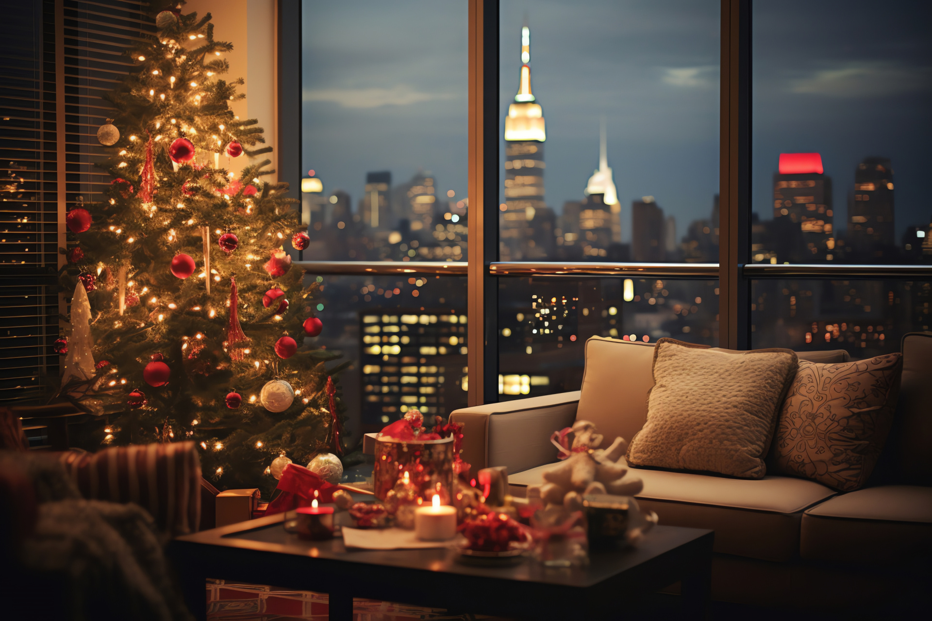 New York festive indoor warmth, Intimate Christmas setting, Holiday cityscape, Family holiday bonding, HD Desktop Wallpaper